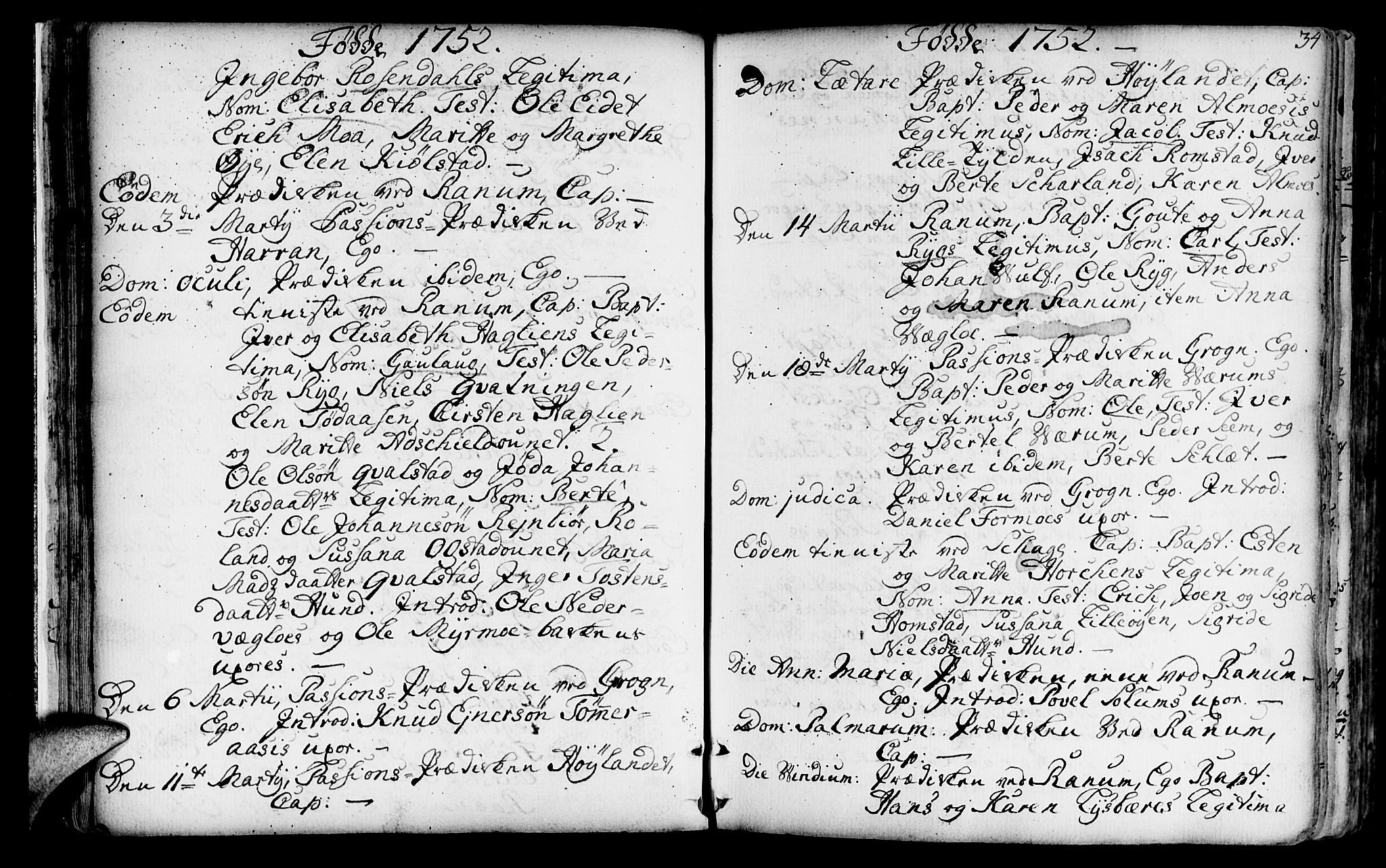 Ministerialprotokoller, klokkerbøker og fødselsregistre - Nord-Trøndelag, AV/SAT-A-1458/764/L0542: Ministerialbok nr. 764A02, 1748-1779, s. 34