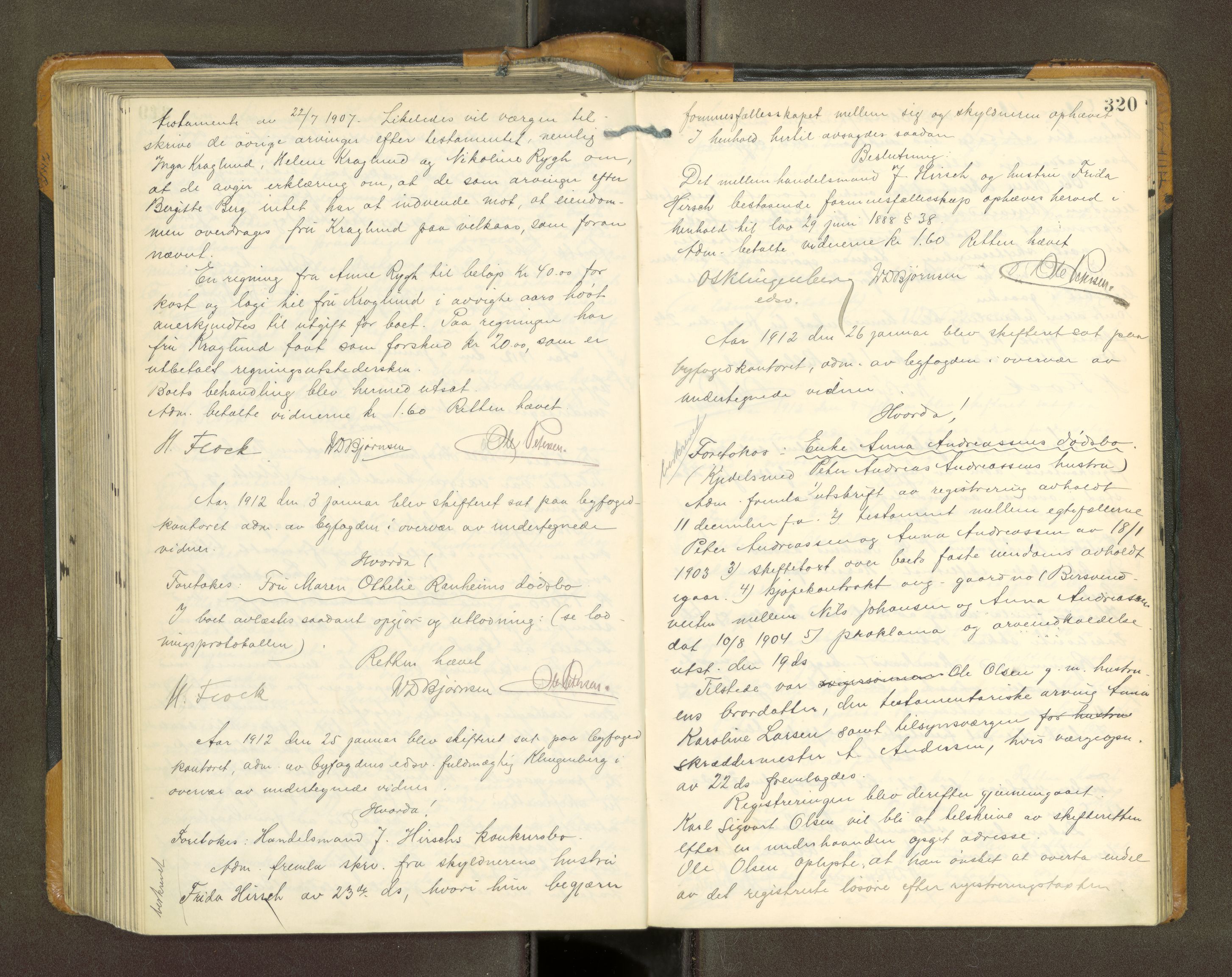 Trondheim byfogd, AV/SAT-A-0003/1/3/3B/L0017: Skiftebehandlingsprotokoll - 17/6-1/1. (u/ register) U, 1909-1913, s. 320