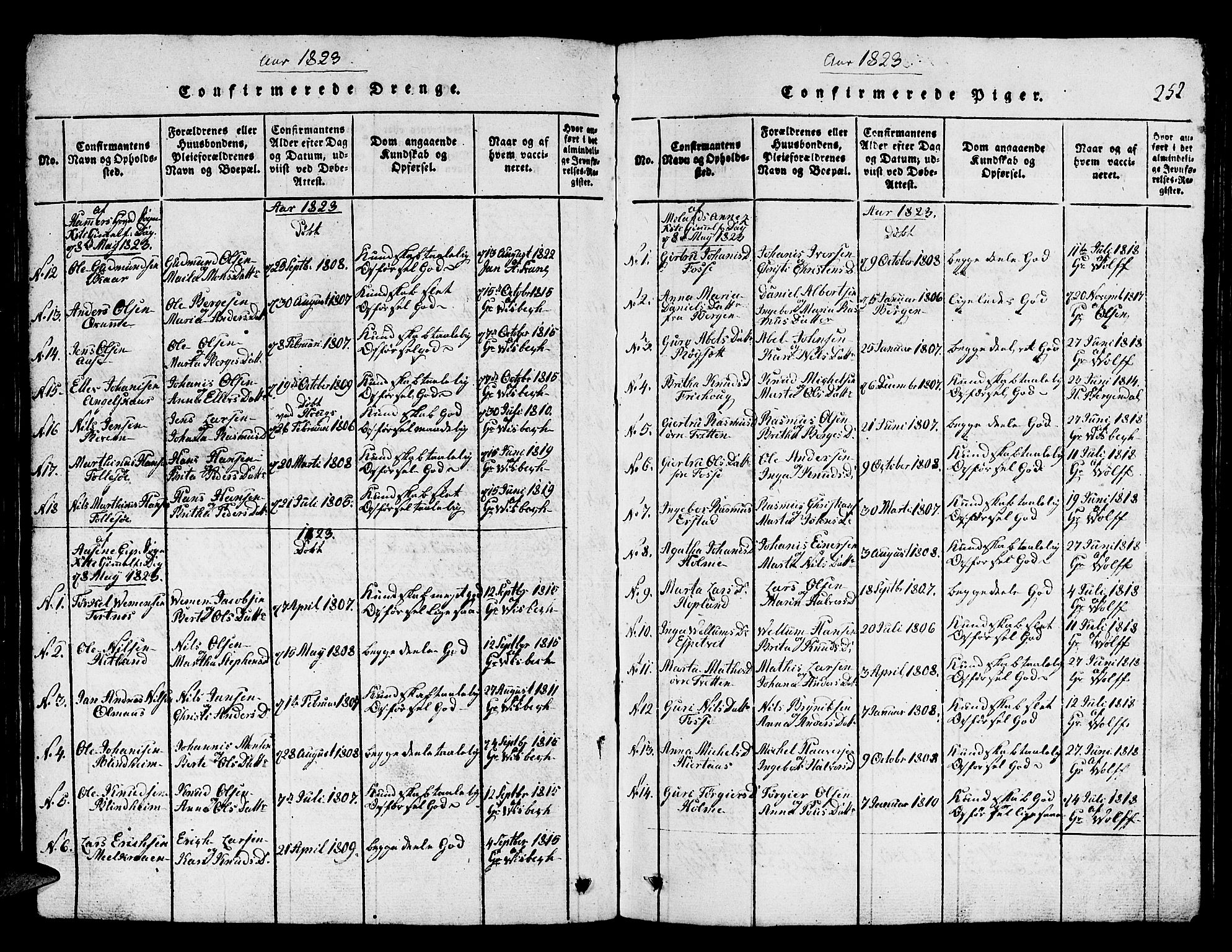 Hamre sokneprestembete, SAB/A-75501/H/Ha/Hab: Klokkerbok nr. A 1, 1816-1826, s. 252