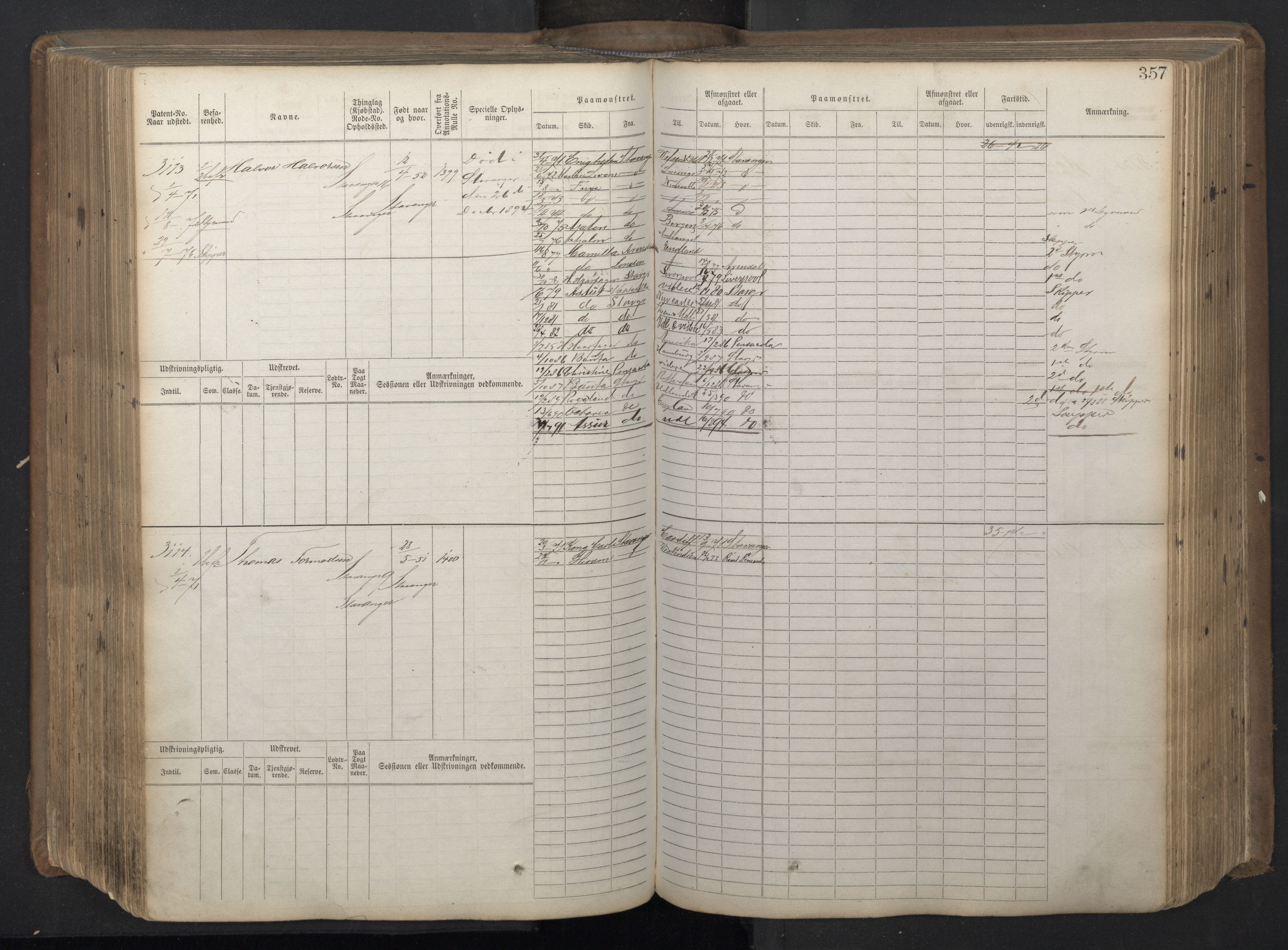 Stavanger sjømannskontor, AV/SAST-A-102006/F/Fb/Fbb/L0018: Sjøfartshovedrulle patnentnr. 2402-3602 (dublett), 1869, s. 361