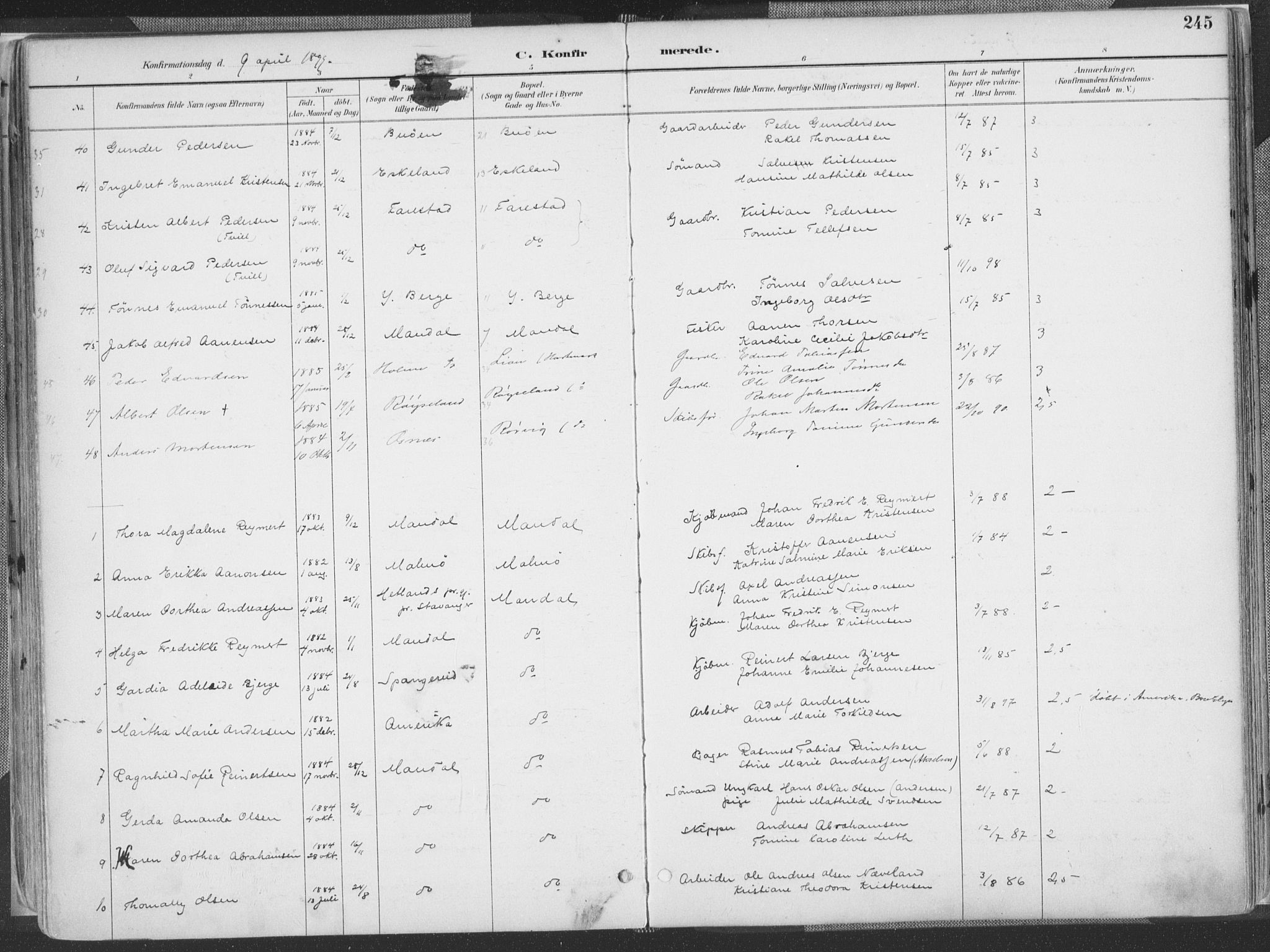 Mandal sokneprestkontor, AV/SAK-1111-0030/F/Fa/Faa/L0018: Ministerialbok nr. A 18, 1890-1905, s. 245