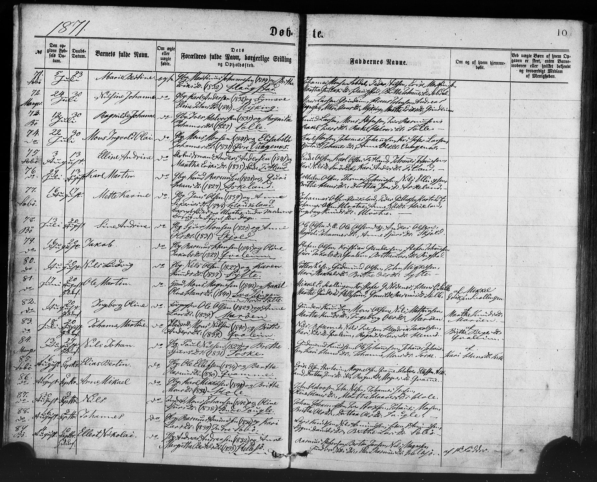 Manger sokneprestembete, AV/SAB-A-76801/H/Haa: Ministerialbok nr. A 8, 1871-1880, s. 10