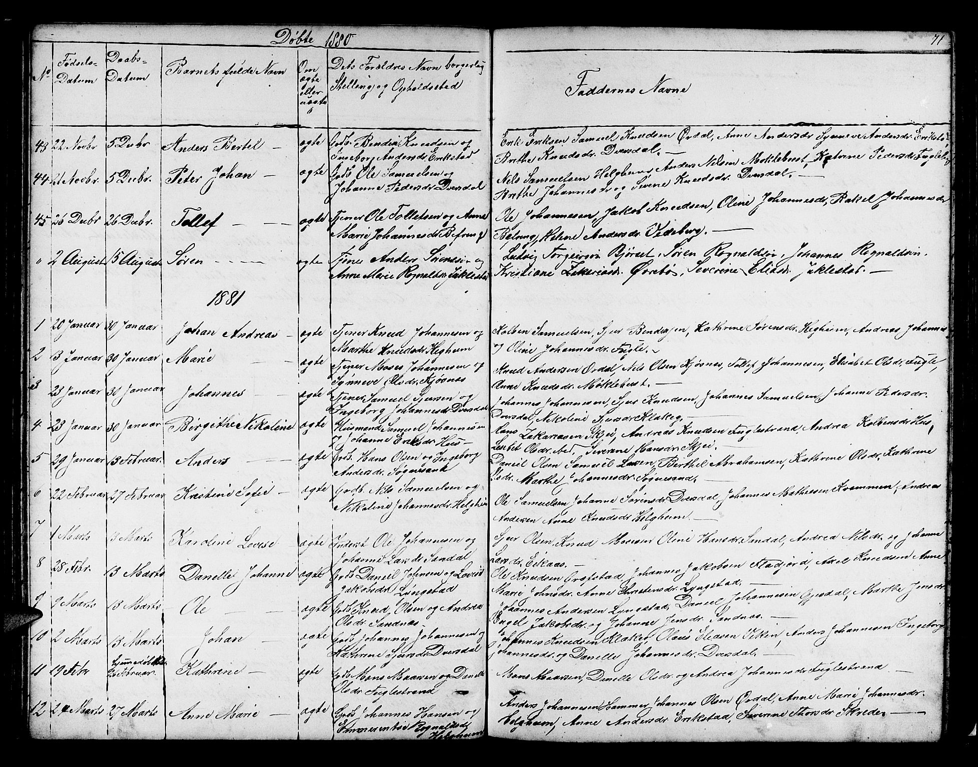 Jølster sokneprestembete, AV/SAB-A-80701/H/Hab/Habb/L0001: Klokkerbok nr. B 1, 1853-1887, s. 71