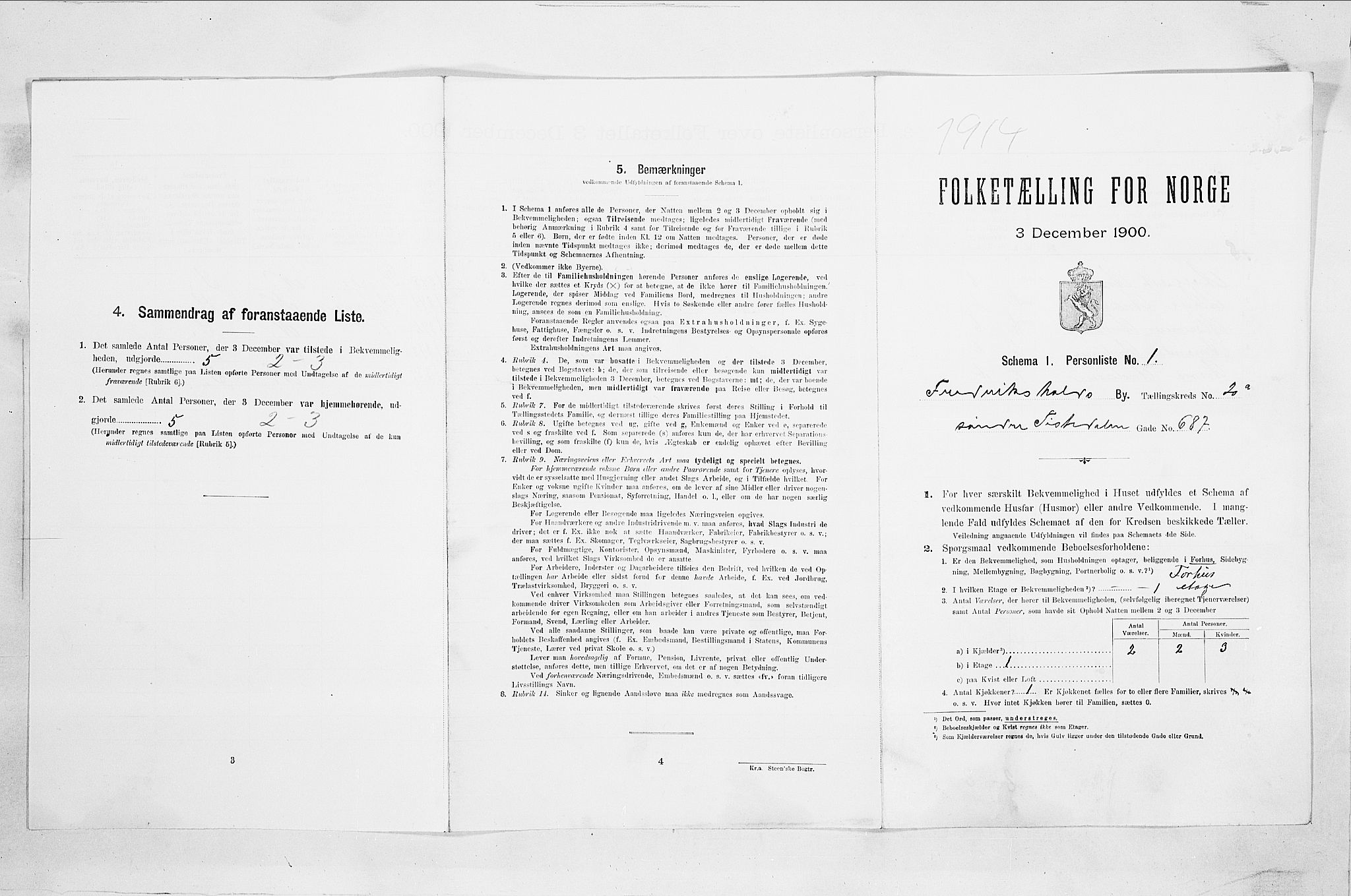 SAO, Folketelling 1900 for 0101 Fredrikshald kjøpstad, 1900