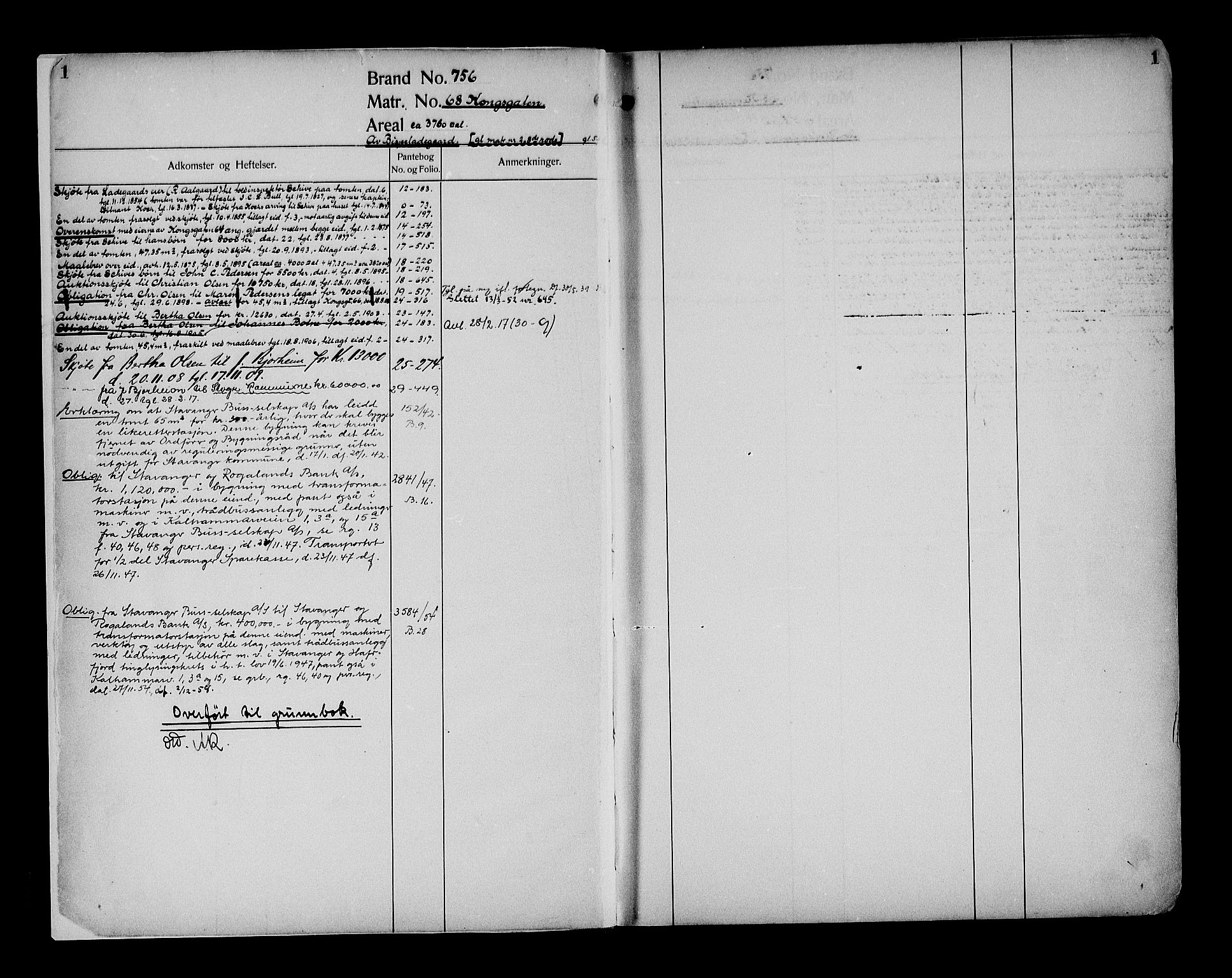 Stavanger byfogd, AV/SAST-A-101408/001/4/41/410/410AD/L0005: Panteregister nr. AD 5, 1908, s. 1