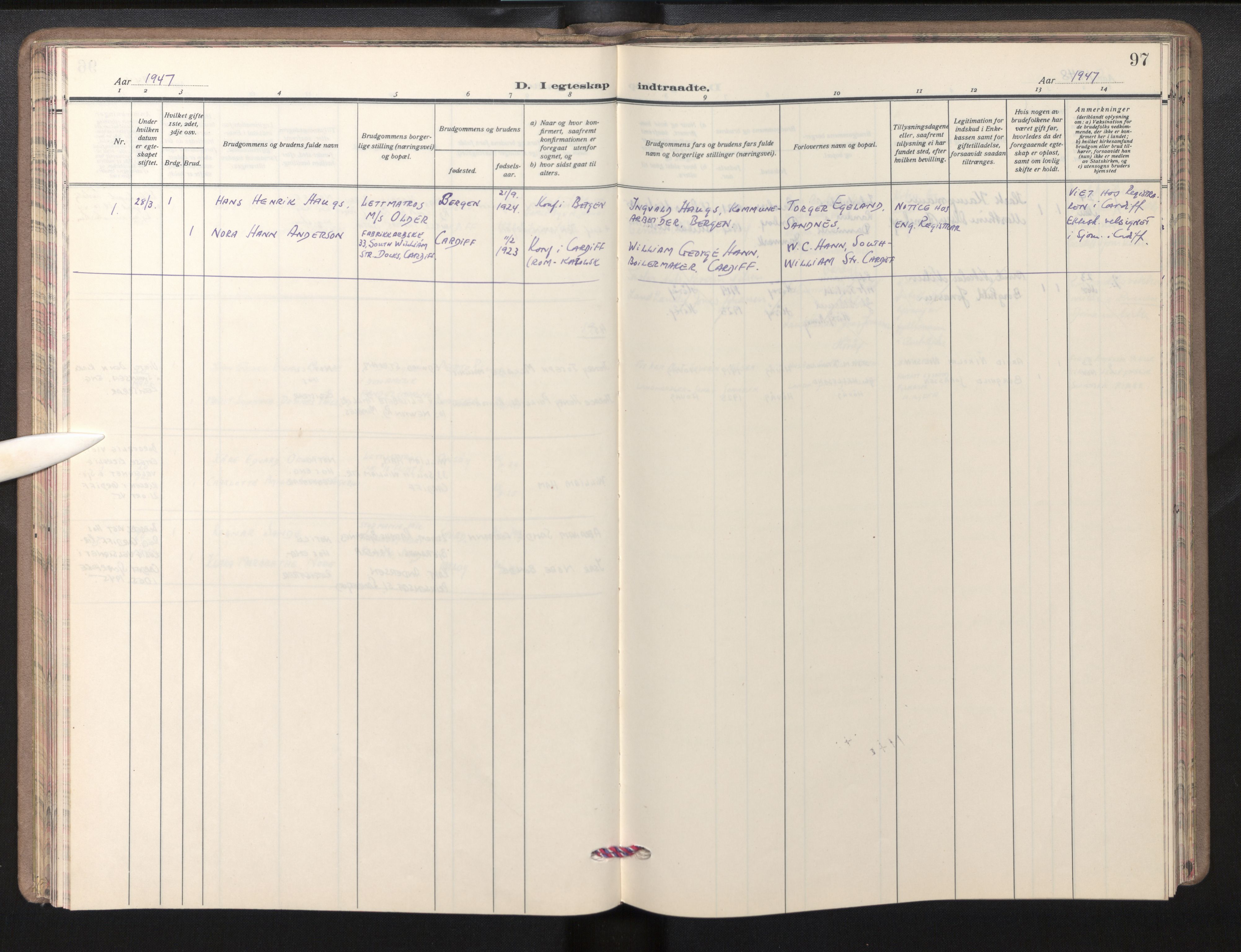 Den norske sjømannsmisjon i utlandet/Bristolhavnene(Cardiff-Swansea), AV/SAB-SAB/PA-0102/H/Ha/Haa/L0003: Ministerialbok nr. A 3, 1932-1966, s. 96b-97a