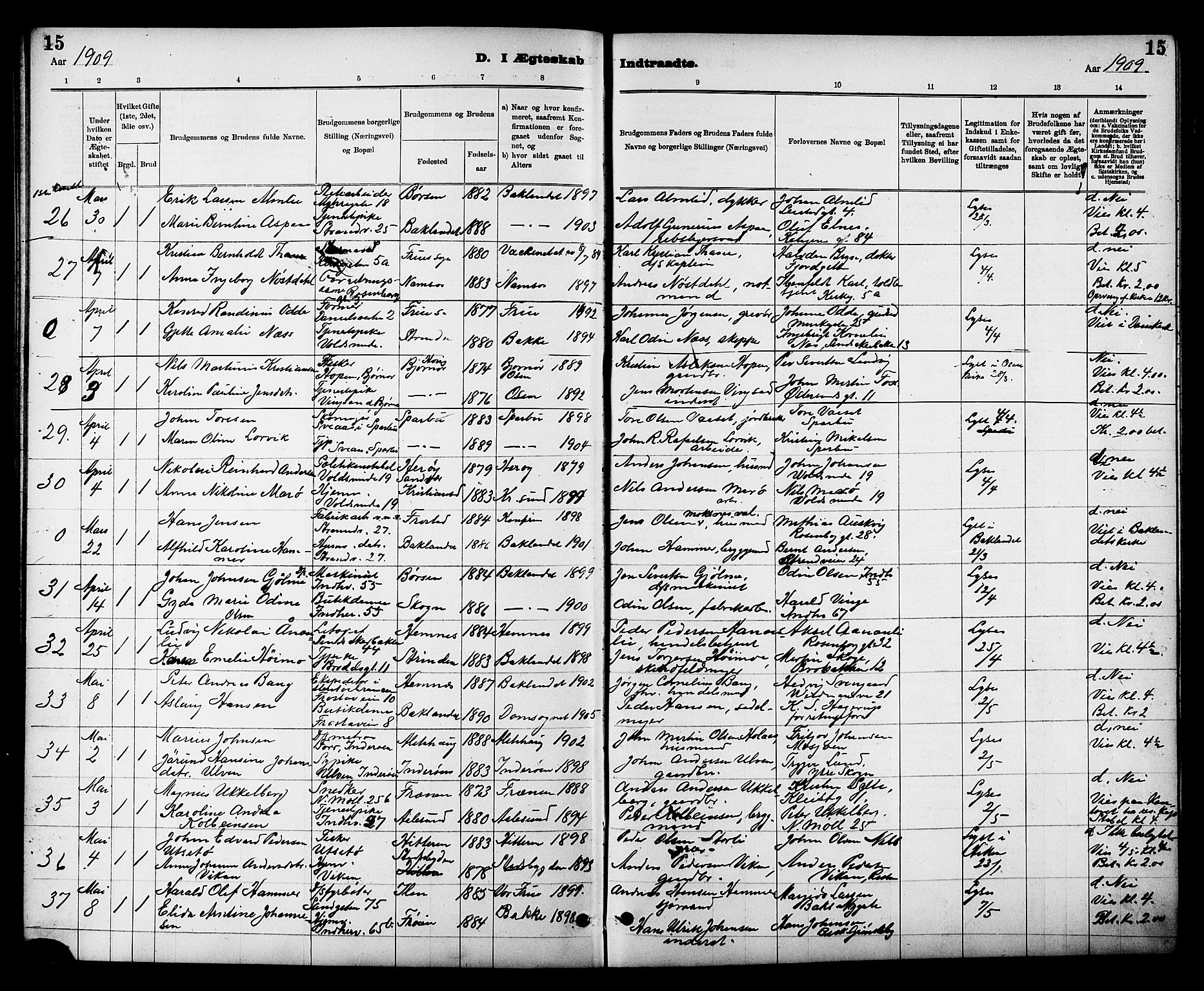 Ministerialprotokoller, klokkerbøker og fødselsregistre - Sør-Trøndelag, AV/SAT-A-1456/605/L0255: Klokkerbok nr. 605C02, 1908-1918, s. 15
