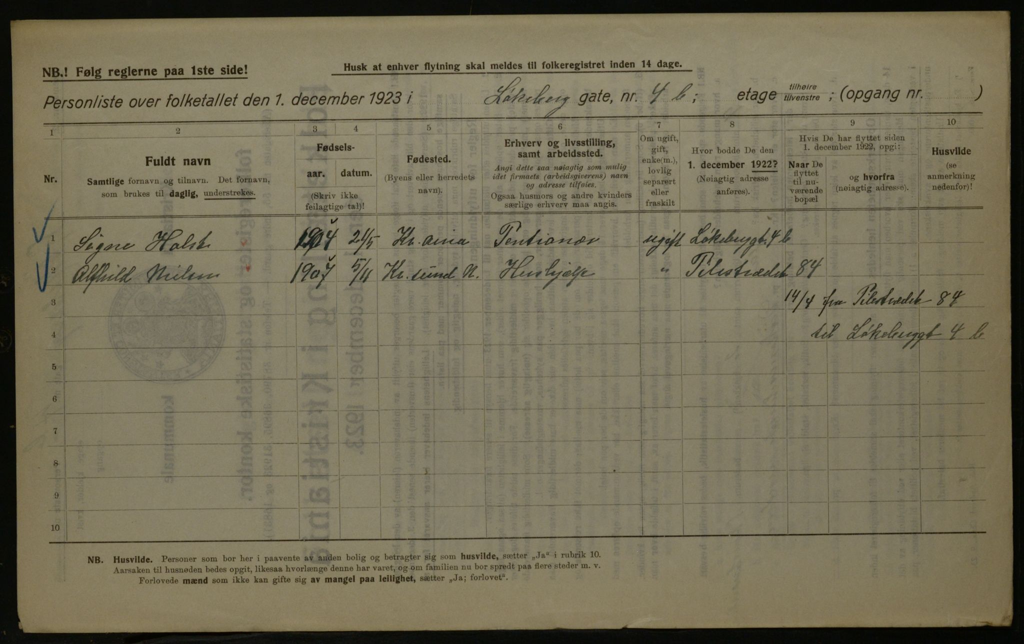 OBA, Kommunal folketelling 1.12.1923 for Kristiania, 1923, s. 65131