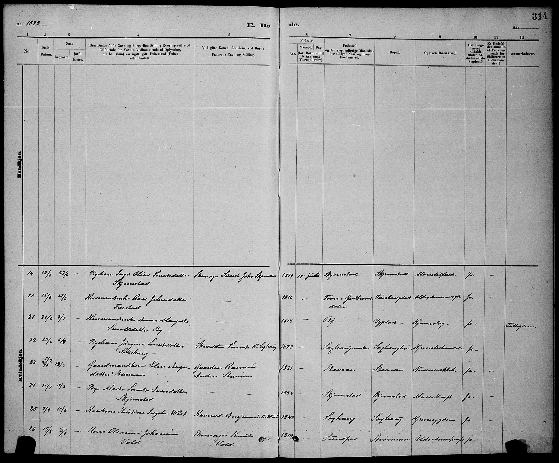 Ministerialprotokoller, klokkerbøker og fødselsregistre - Nord-Trøndelag, SAT/A-1458/730/L0301: Klokkerbok nr. 730C04, 1880-1897, s. 314