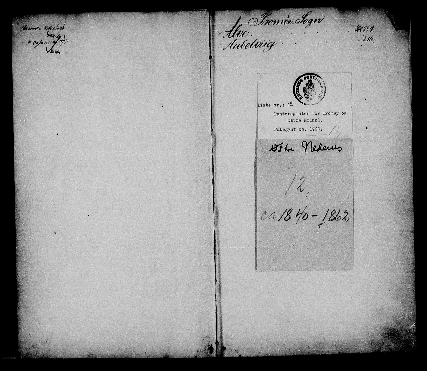 Holt sorenskriveri, SAK/1221-0002/G/Ga/L0003: Panteregister nr. 3, 1840-1862