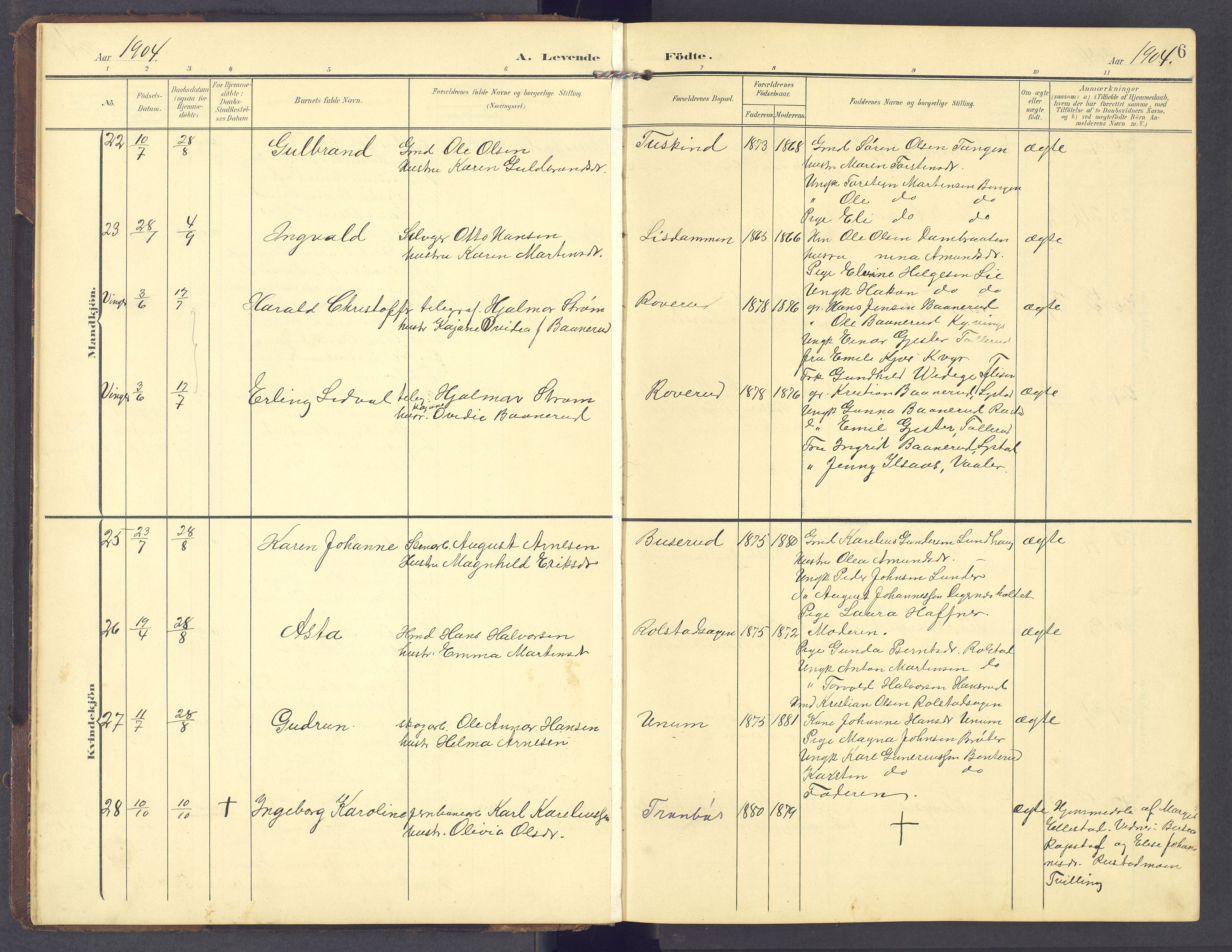 Brandval prestekontor, AV/SAH-PREST-034/H/Ha/Hab/L0003: Klokkerbok nr. 3, 1904-1917, s. 6