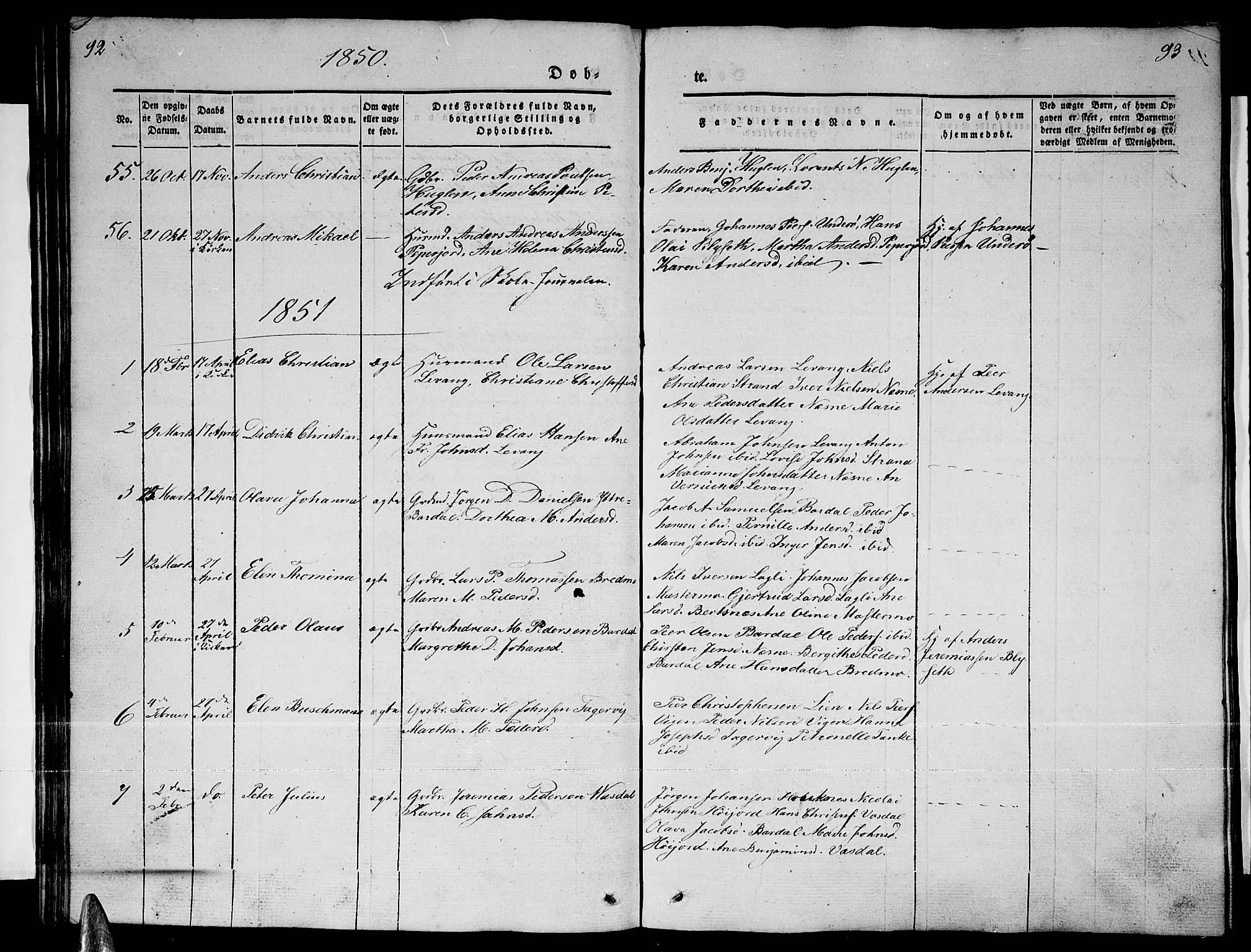 Ministerialprotokoller, klokkerbøker og fødselsregistre - Nordland, AV/SAT-A-1459/838/L0555: Klokkerbok nr. 838C02, 1842-1861, s. 92-93