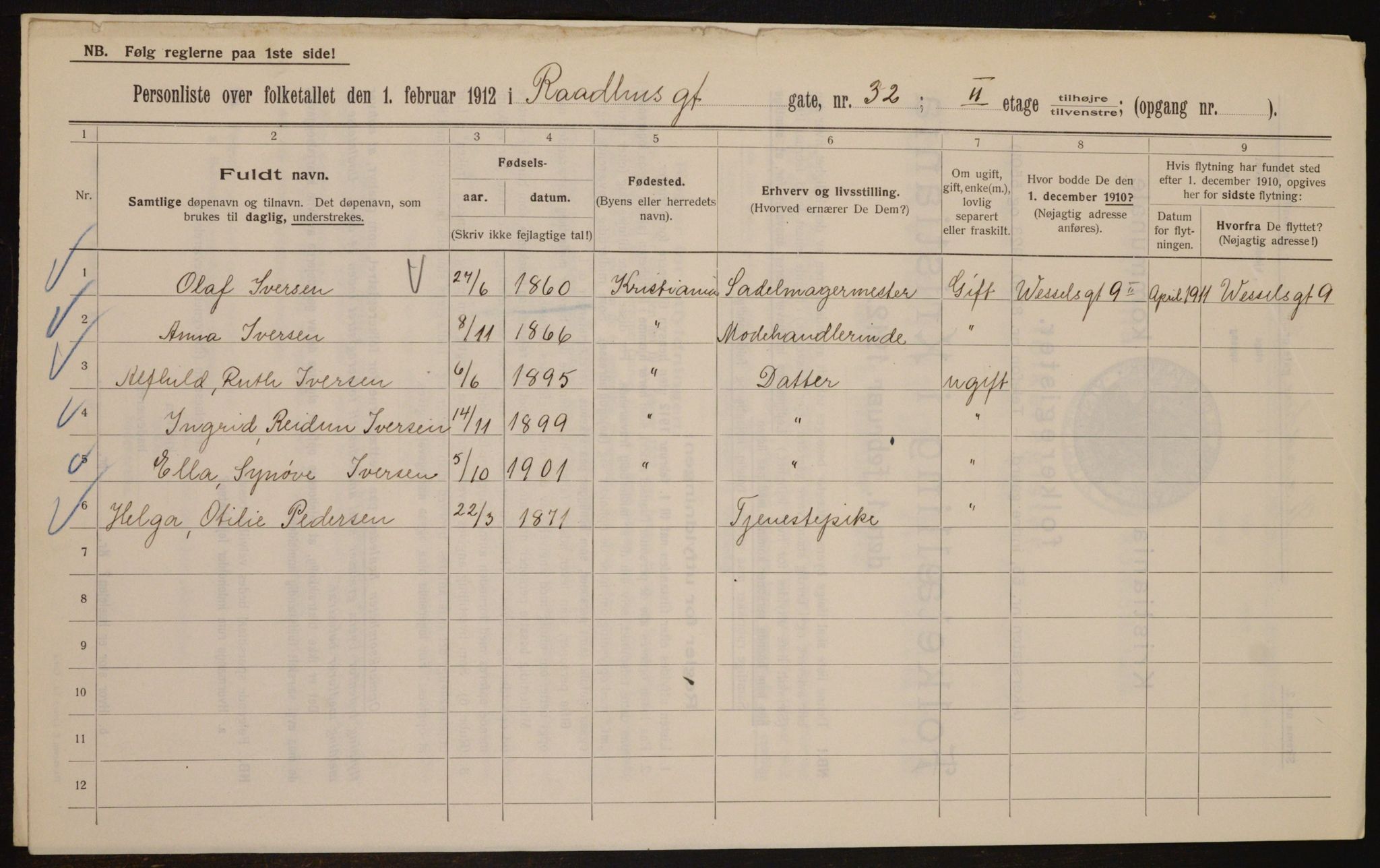 OBA, Kommunal folketelling 1.2.1912 for Kristiania, 1912, s. 86661