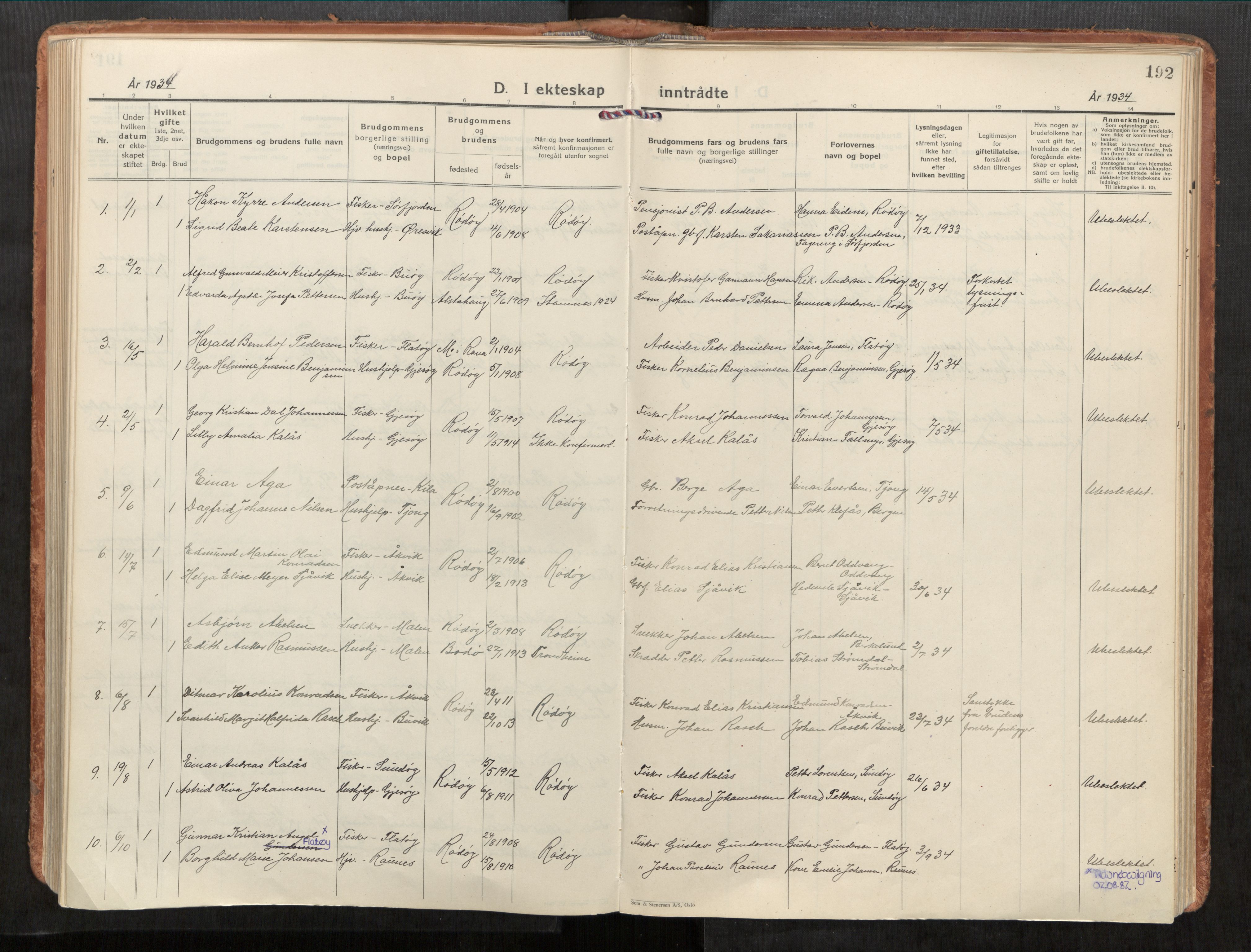 Rødøy sokneprestkontor, AV/SAT-A-4397/2/H/Ha/Haa/L0001: Ministerialbok nr. 1, 1926-1941, s. 192