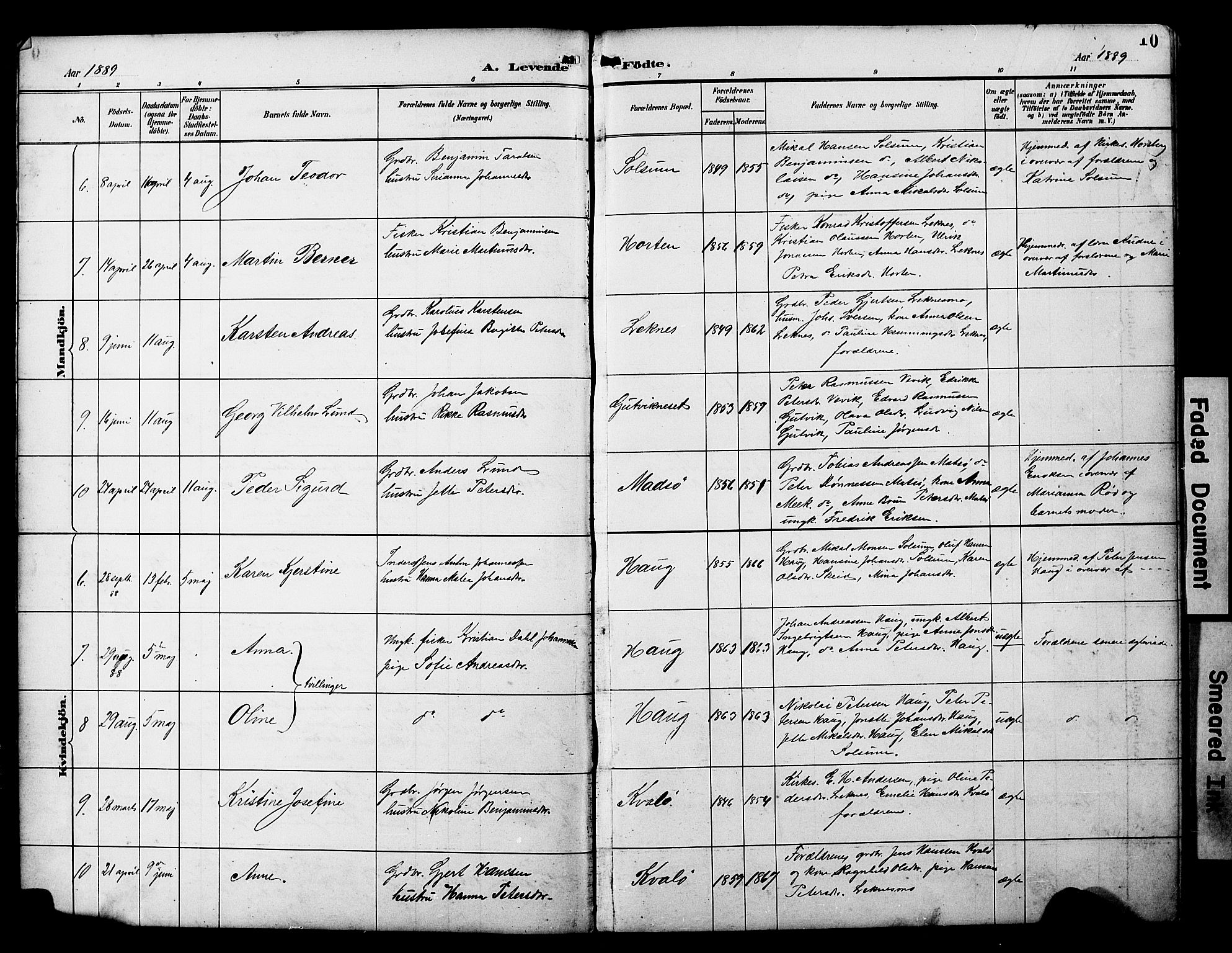 Ministerialprotokoller, klokkerbøker og fødselsregistre - Nord-Trøndelag, AV/SAT-A-1458/788/L0701: Klokkerbok nr. 788C01, 1888-1913, s. 10