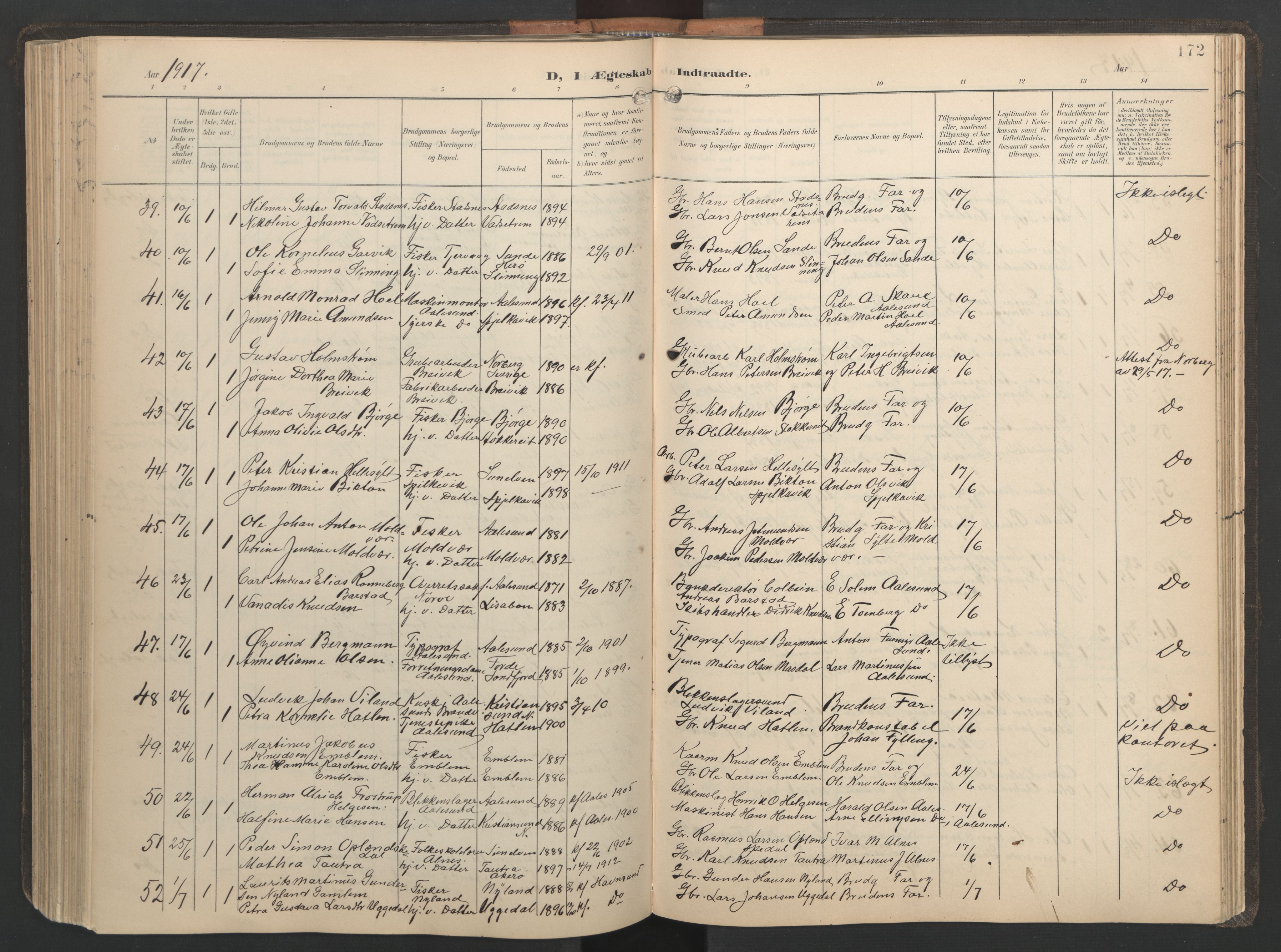 Ministerialprotokoller, klokkerbøker og fødselsregistre - Møre og Romsdal, AV/SAT-A-1454/528/L0433: Klokkerbok nr. 528C14, 1899-1922, s. 172