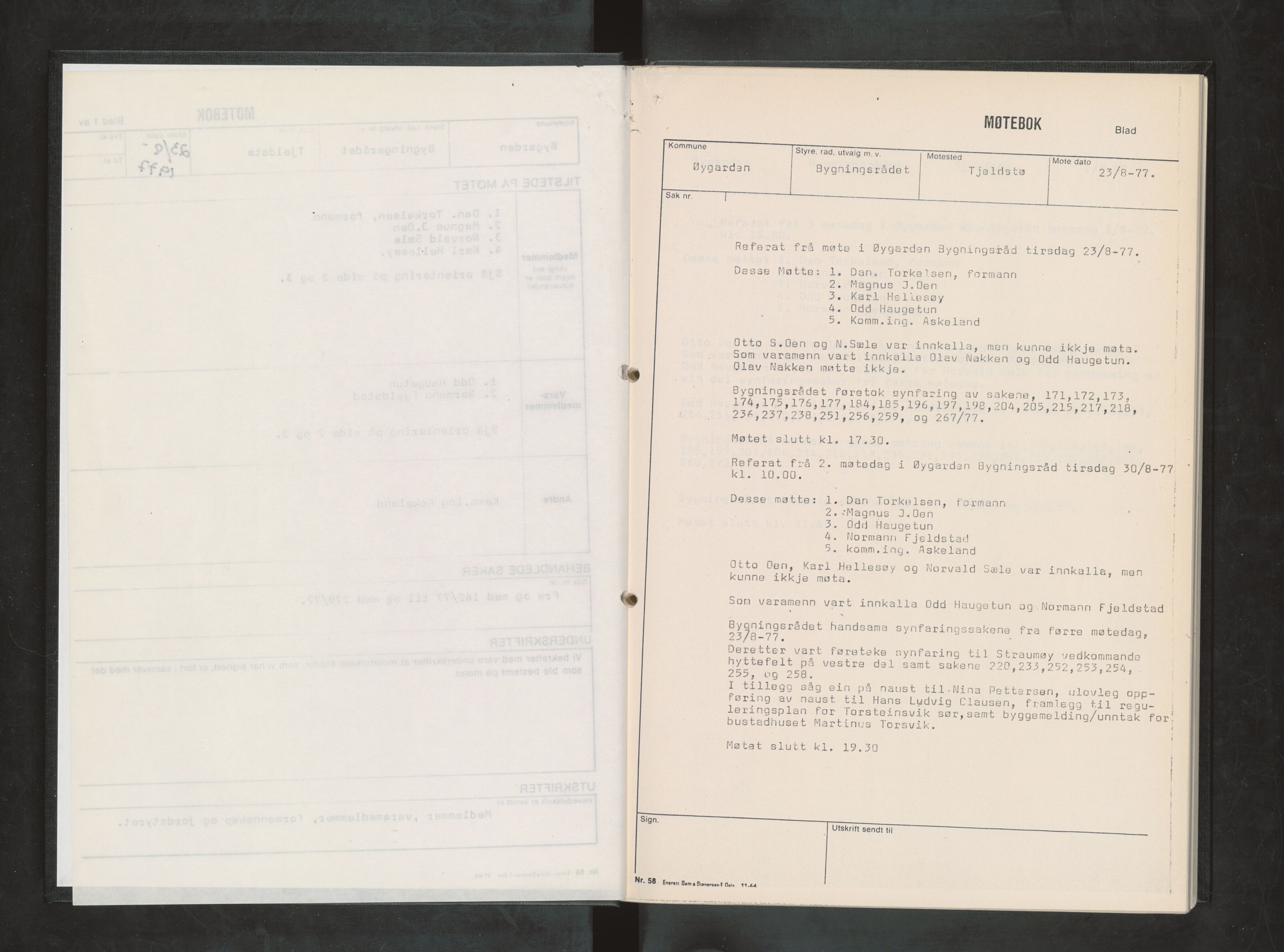 Øygarden kommune. Bygningsrådet, IKAH/1259b-511/A/Aa/L0006: Møtebok for Øygarden bygningsråd - Del II, 1977