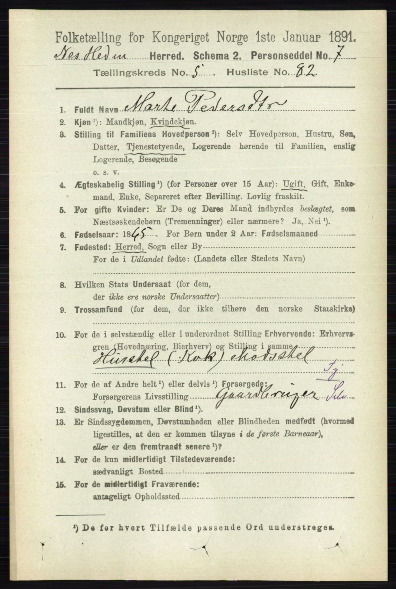 RA, Folketelling 1891 for 0411 Nes herred, 1891, s. 3136
