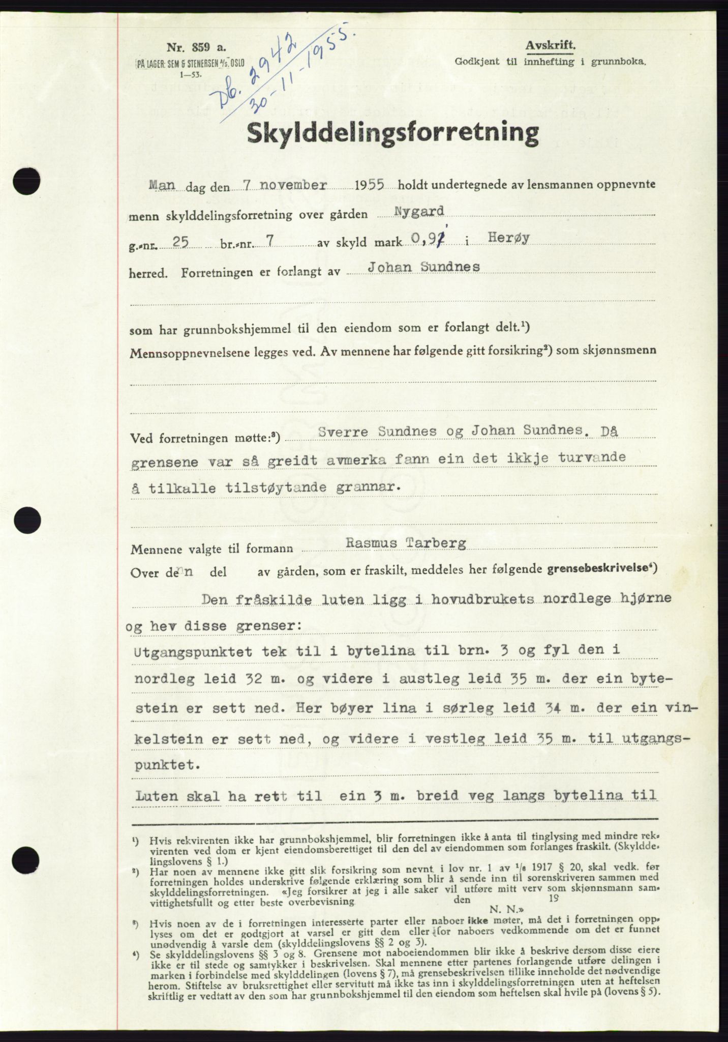 Søre Sunnmøre sorenskriveri, AV/SAT-A-4122/1/2/2C/L0102: Pantebok nr. 28A, 1955-1956, Dagboknr: 2942/1955