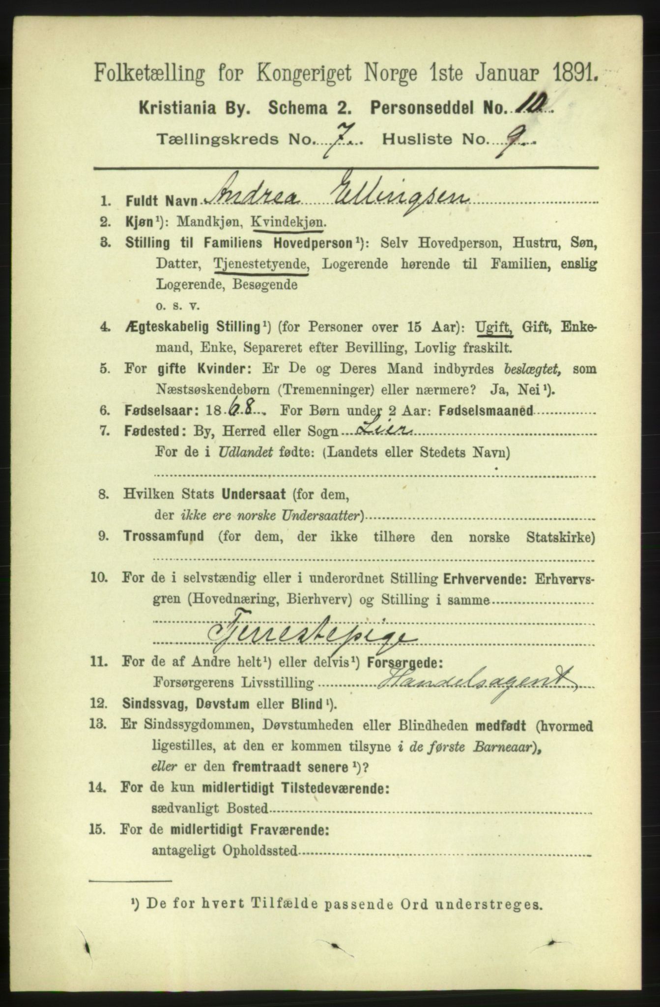 RA, Folketelling 1891 for 0301 Kristiania kjøpstad, 1891, s. 2865