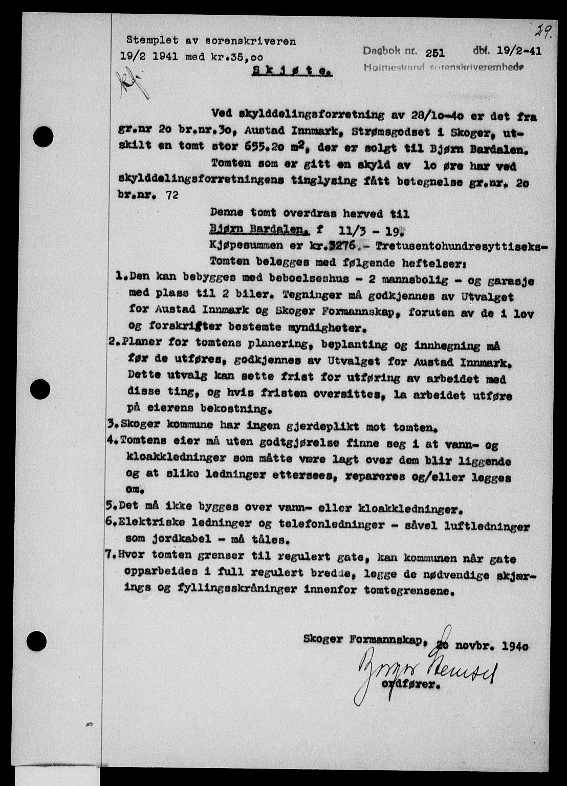 Holmestrand sorenskriveri, SAKO/A-67/G/Ga/Gaa/L0053: Pantebok nr. A-53, 1941-1941, Dagboknr: 251/1941