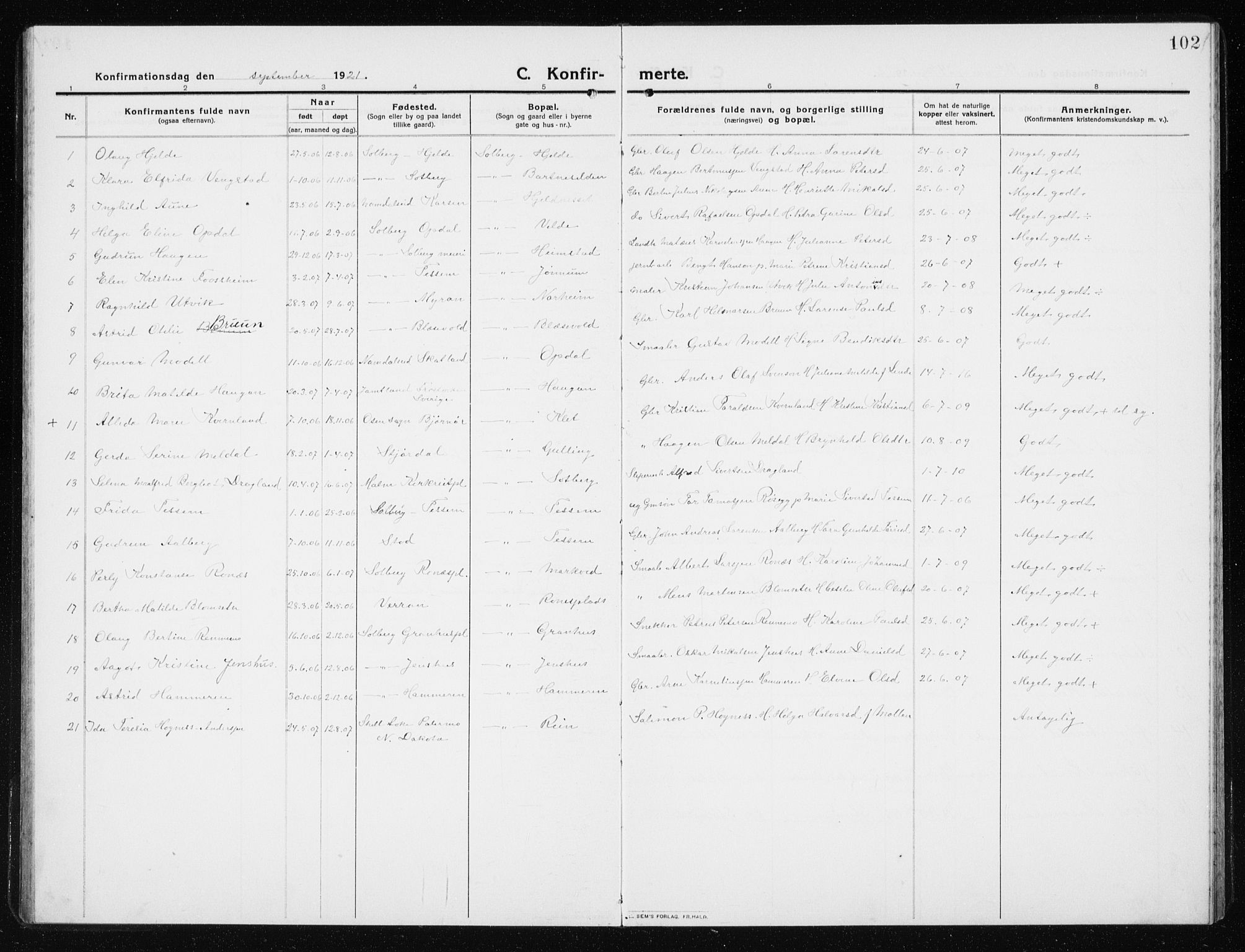 Ministerialprotokoller, klokkerbøker og fødselsregistre - Nord-Trøndelag, AV/SAT-A-1458/741/L0402: Klokkerbok nr. 741C03, 1911-1926, s. 102