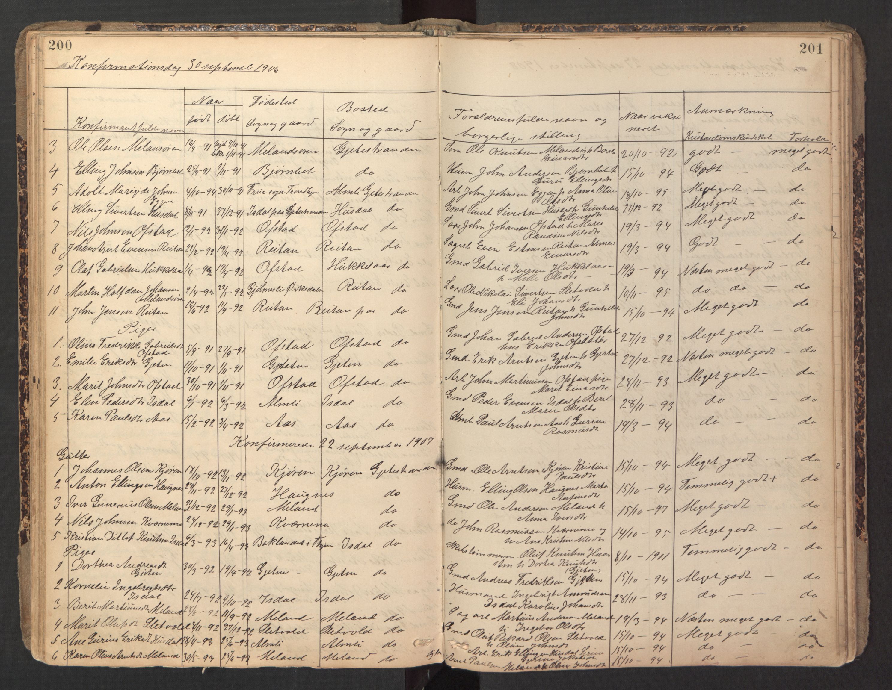 Ministerialprotokoller, klokkerbøker og fødselsregistre - Sør-Trøndelag, AV/SAT-A-1456/670/L0837: Klokkerbok nr. 670C01, 1905-1946, s. 200-201