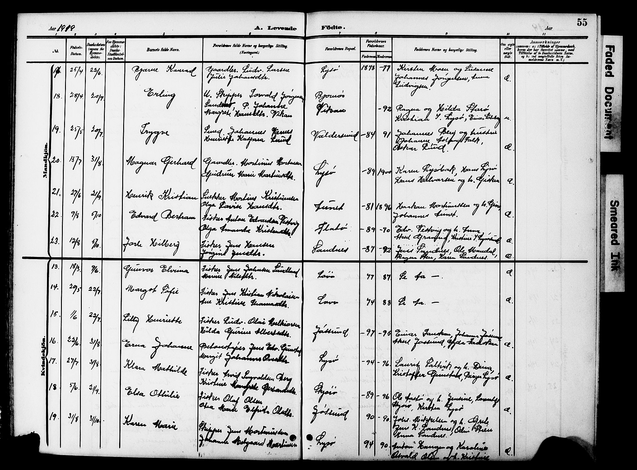 Ministerialprotokoller, klokkerbøker og fødselsregistre - Sør-Trøndelag, AV/SAT-A-1456/654/L0666: Klokkerbok nr. 654C02, 1901-1925, s. 55