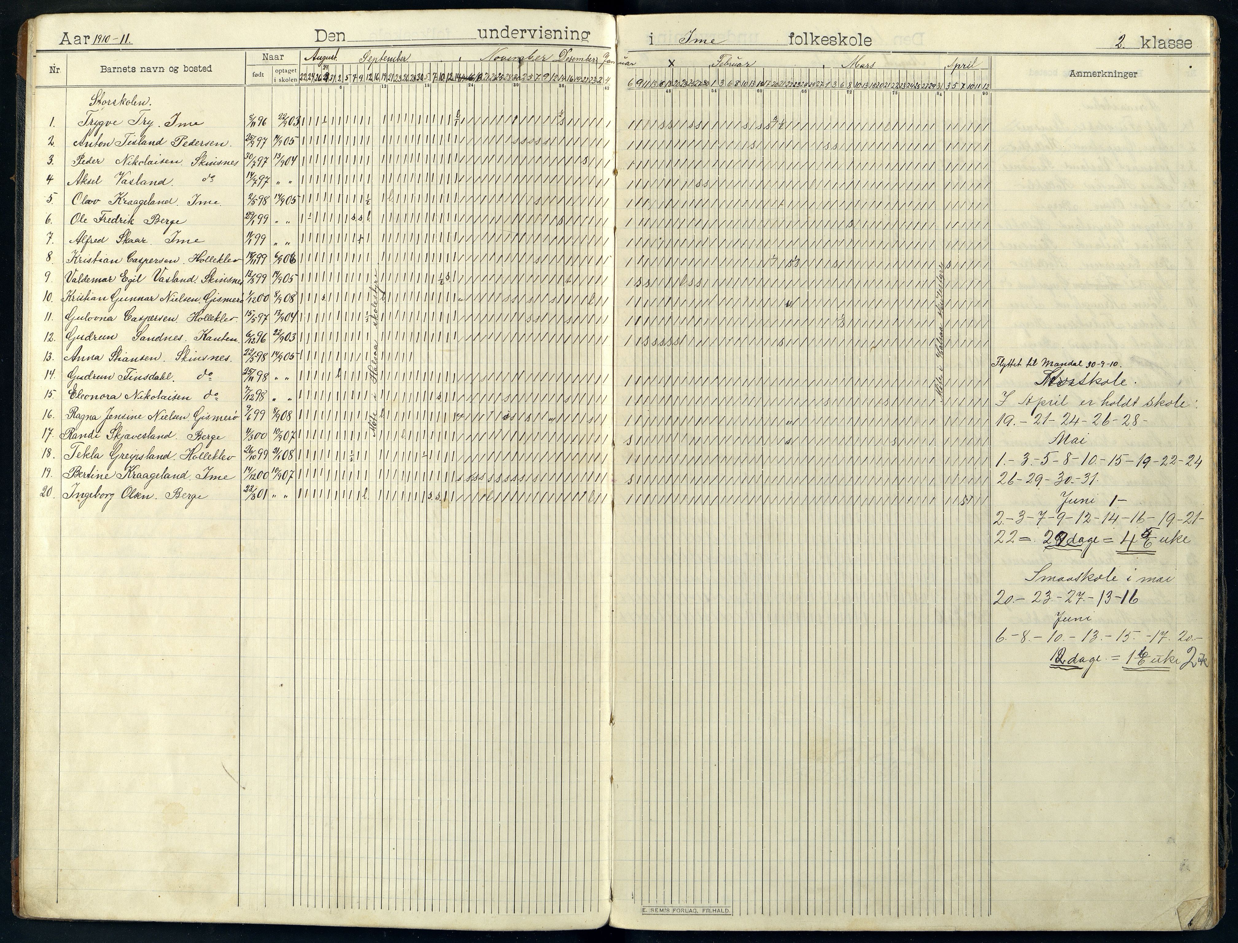 Halse og Harkmark kommune - Ime Skole, ARKSOR/1002HH552/I/L0003: Dagbok, 1909-1915