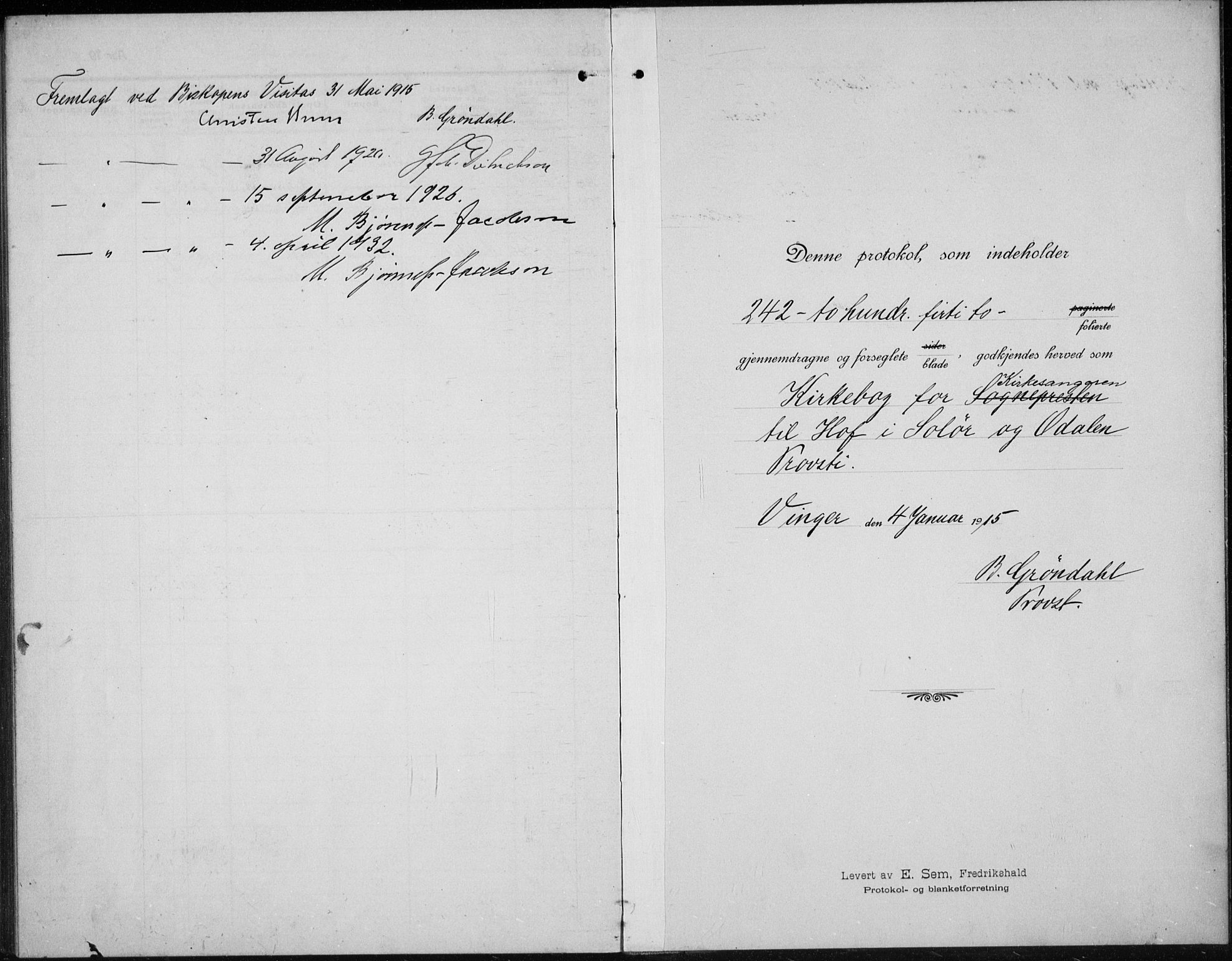 Hof prestekontor, AV/SAH-PREST-038/H/Ha/Hab/L0002: Klokkerbok nr. 2, 1915-1934