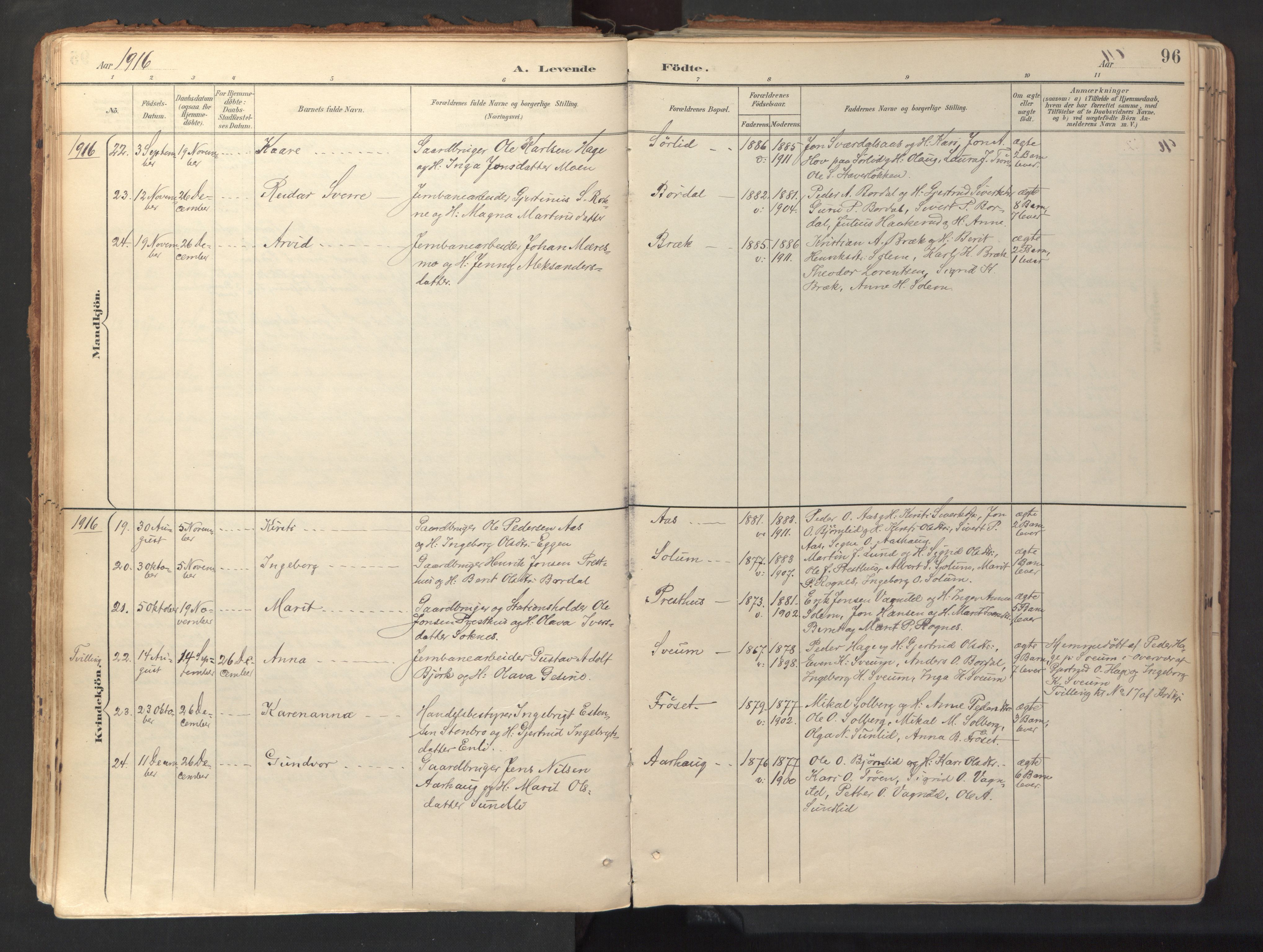 Ministerialprotokoller, klokkerbøker og fødselsregistre - Sør-Trøndelag, SAT/A-1456/689/L1041: Ministerialbok nr. 689A06, 1891-1923, s. 96