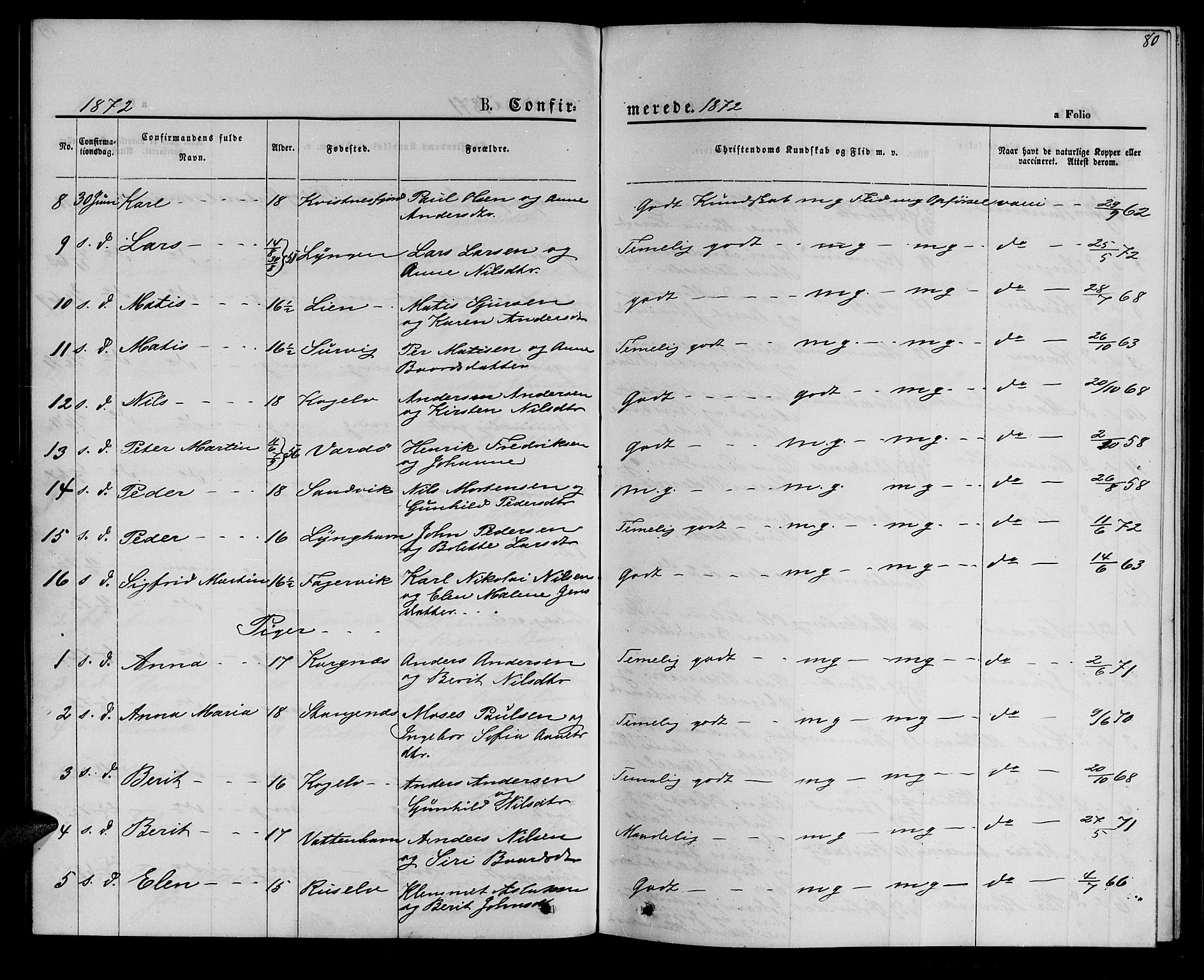 Hammerfest sokneprestkontor, SATØ/S-1347/H/Hb/L0005.klokk: Klokkerbok nr. 5, 1869-1884, s. 80