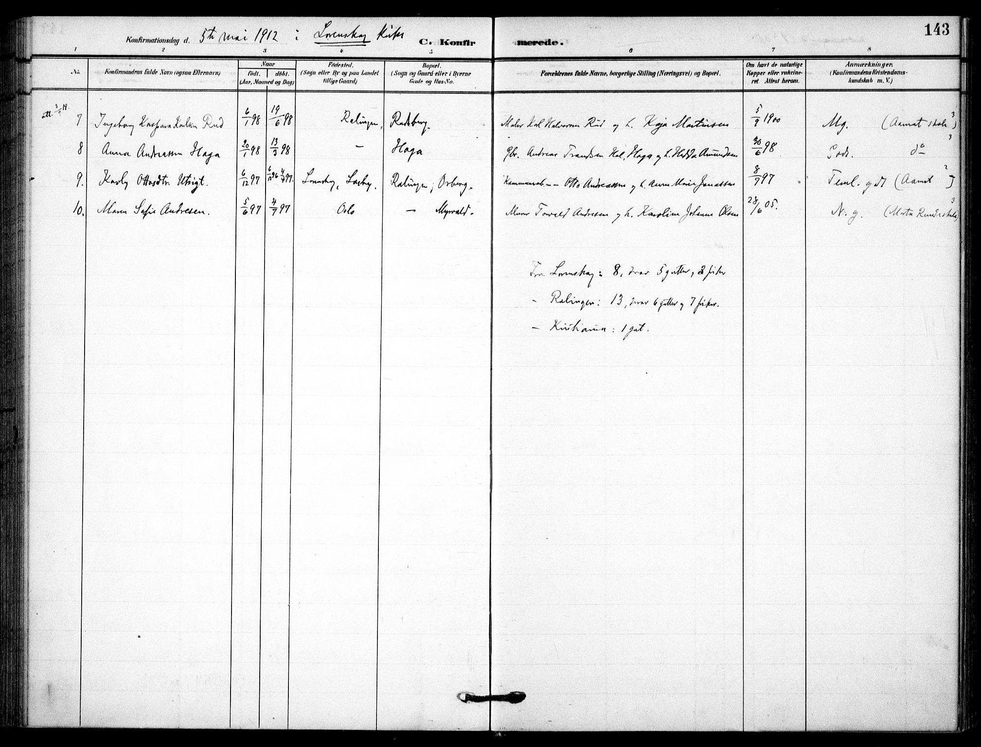 Skedsmo prestekontor Kirkebøker, AV/SAO-A-10033a/F/Fc/L0001: Ministerialbok nr. III 1, 1908-1916, s. 143