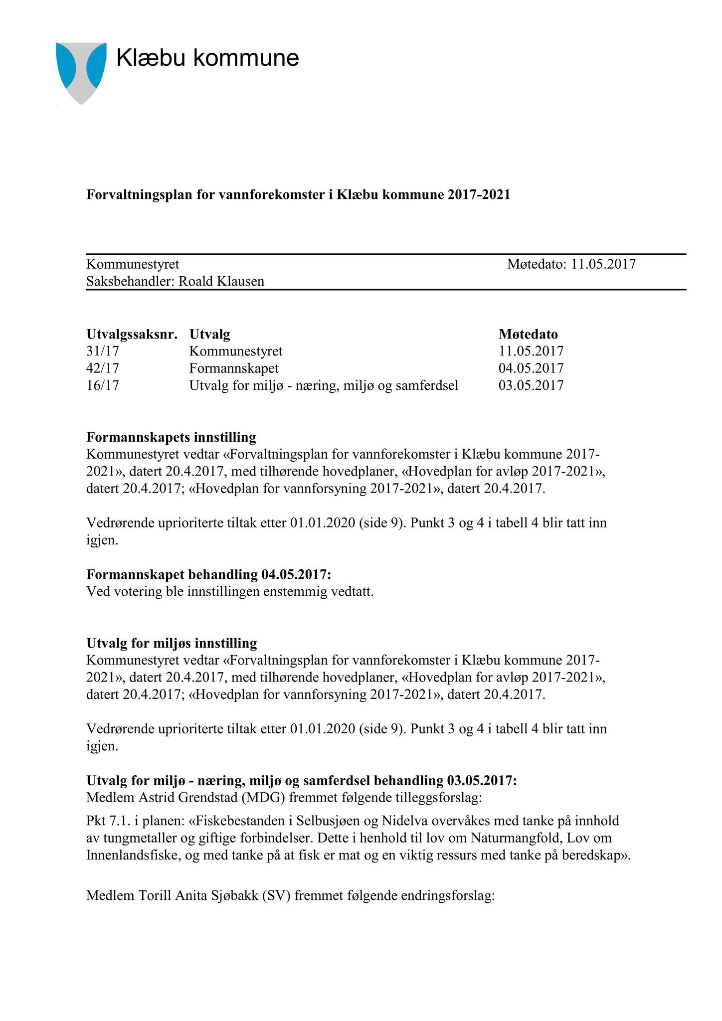 Klæbu Kommune, TRKO/KK/01-KS/L010: Kommunestyret - Møtedokumenter, 2017, s. 729