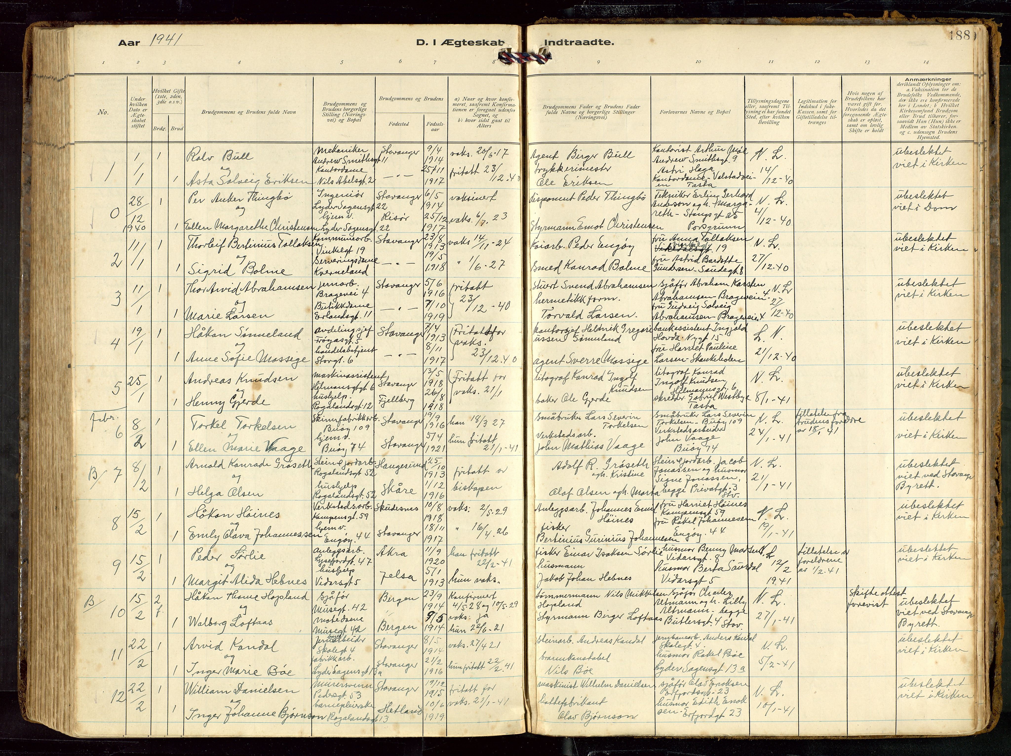 St. Petri sokneprestkontor, SAST/A-101813/002/D/L0002: Ministerialbok nr. A 27, 1921-1942, s. 188