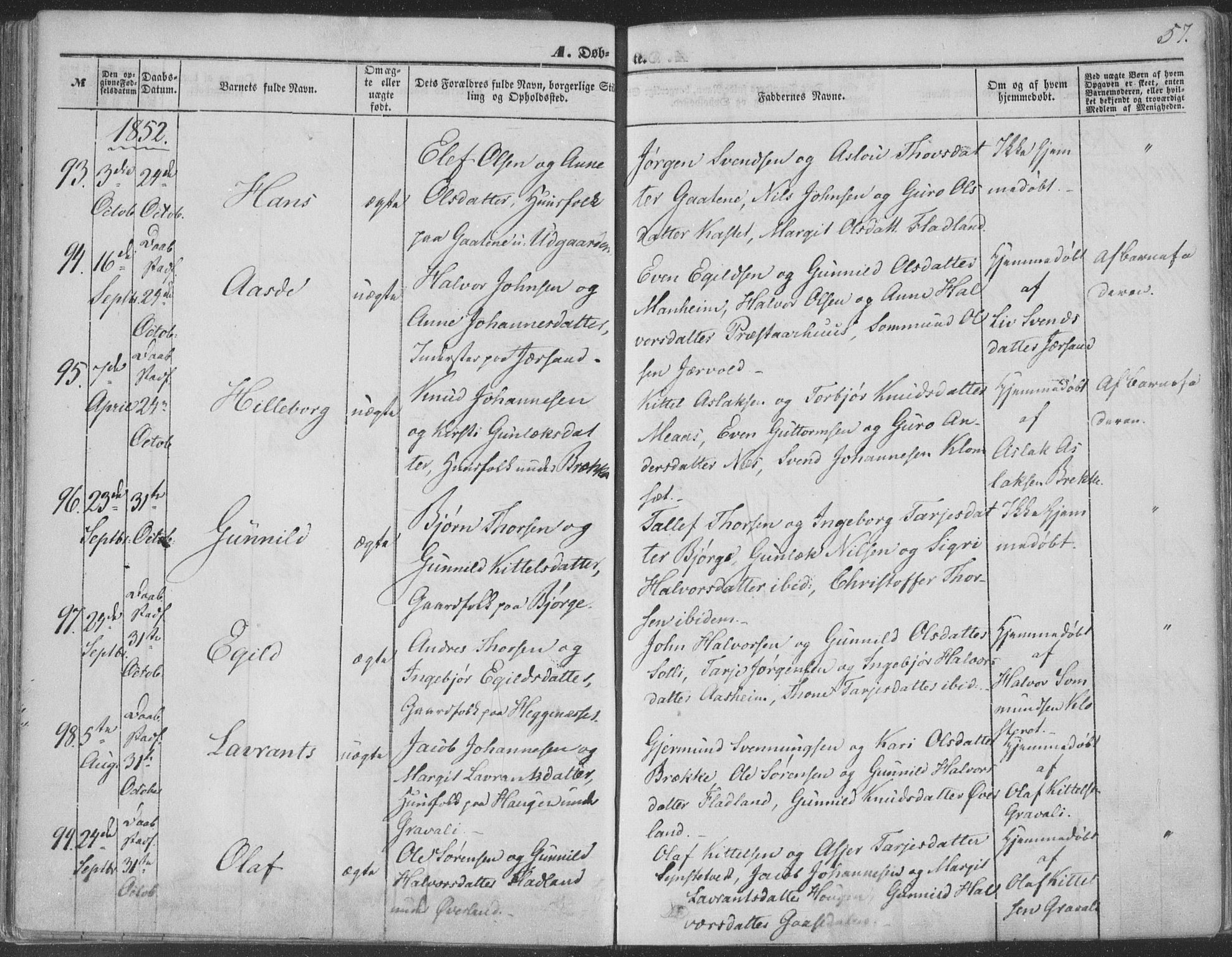 Seljord kirkebøker, AV/SAKO-A-20/F/Fa/L012a: Ministerialbok nr. I 12A, 1850-1865, s. 57