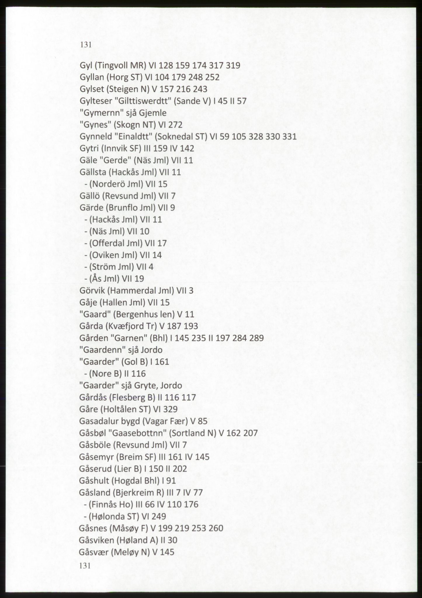 Publikasjoner utgitt av Arkivverket, PUBL/PUBL-001/C/0009: Stedsnavnregister, 1548-1567, s. 131