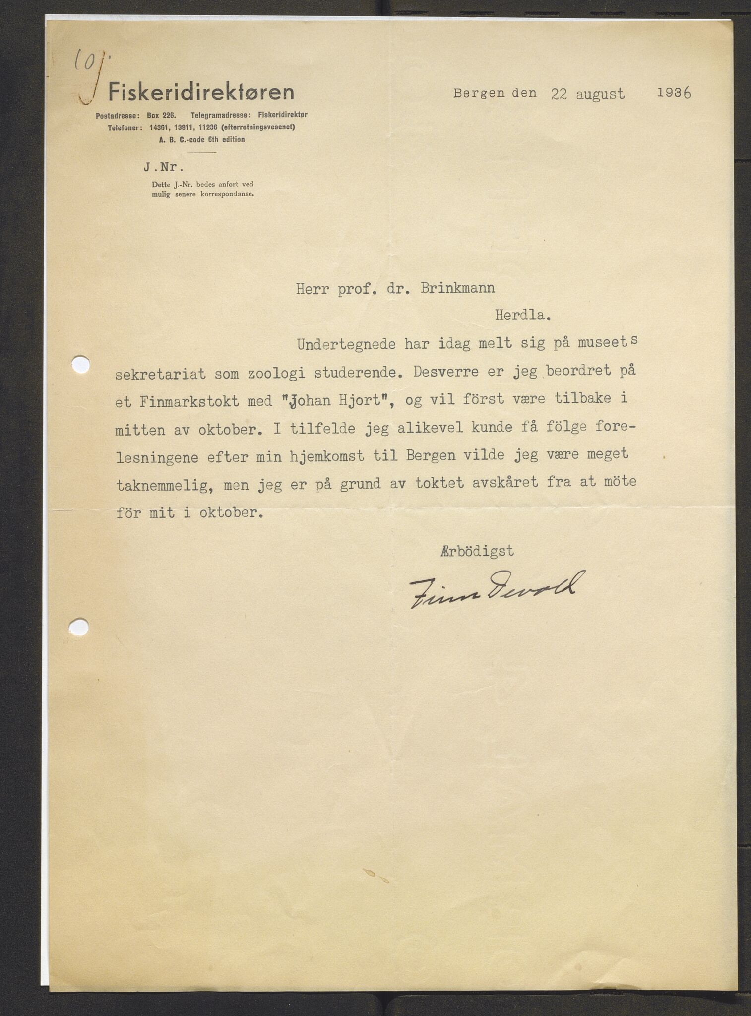 Bergens Museum, AV/SAB-A-17301/13/D/L0002: Korrespondanse , 1928-1940, s. 414