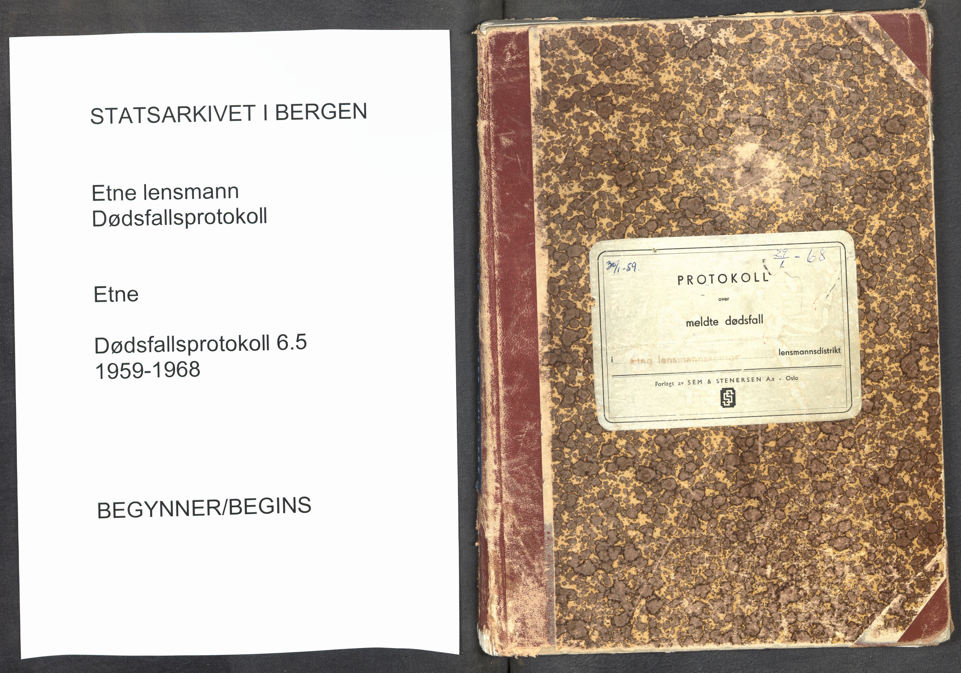 Lensmannen i Etne, SAB/A-31601/0006/L0005: Dødsfallprotokoll, 1959-1968