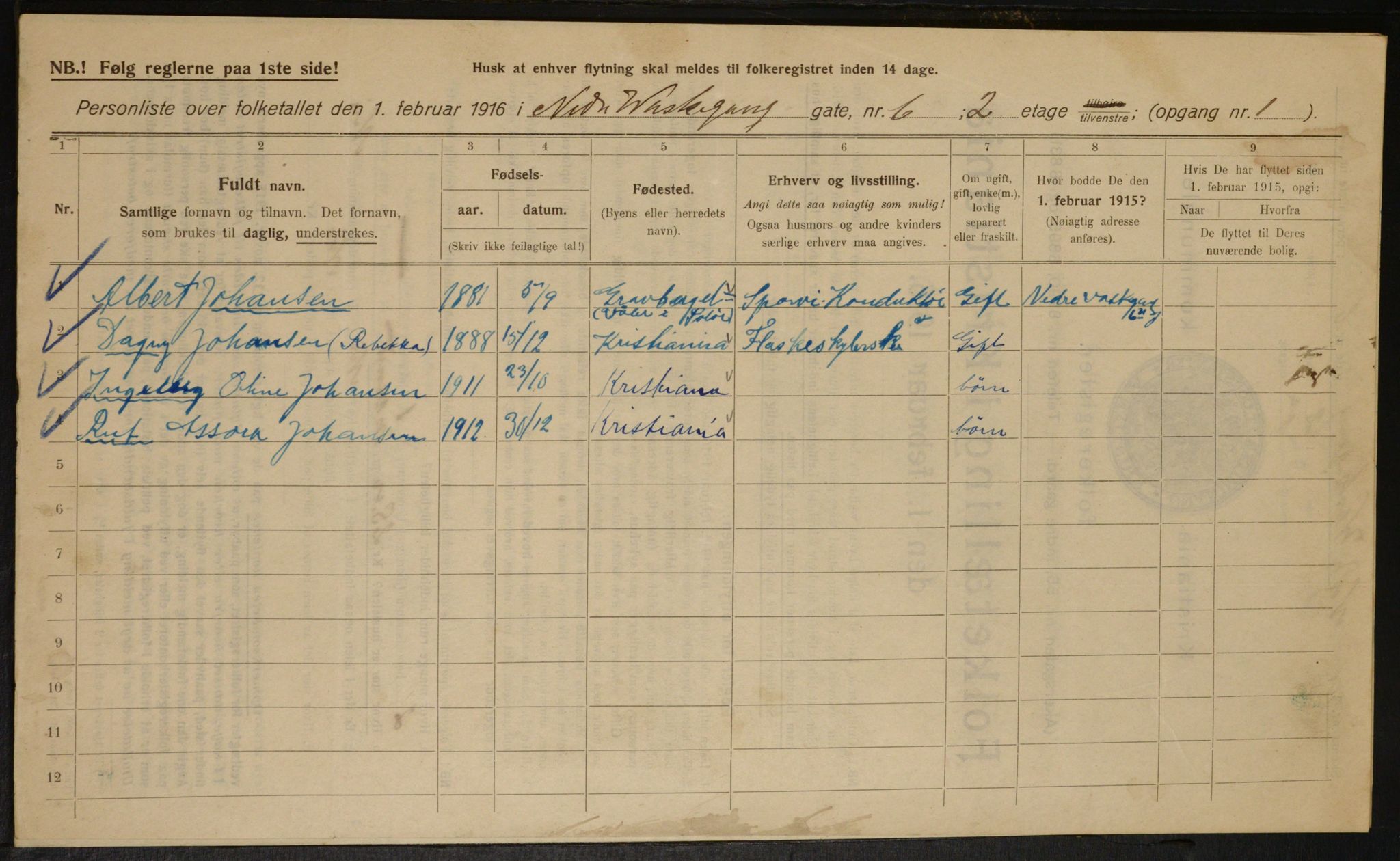 OBA, Kommunal folketelling 1.2.1916 for Kristiania, 1916, s. 71275