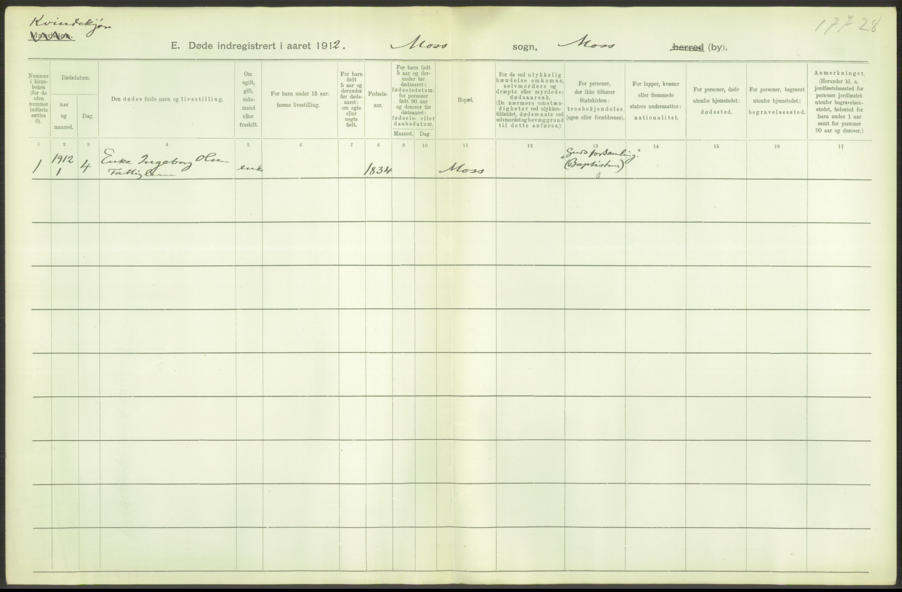 Statistisk sentralbyrå, Sosiodemografiske emner, Befolkning, AV/RA-S-2228/D/Df/Dfb/Dfbb/L0003: Smålenenes amt:  Døde. Bygder og byer., 1912, s. 130