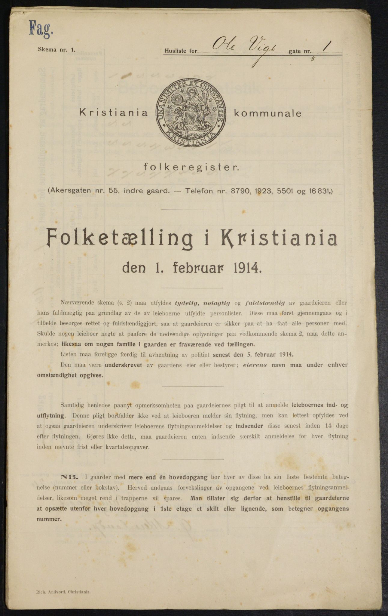 OBA, Kommunal folketelling 1.2.1914 for Kristiania, 1914, s. 75459