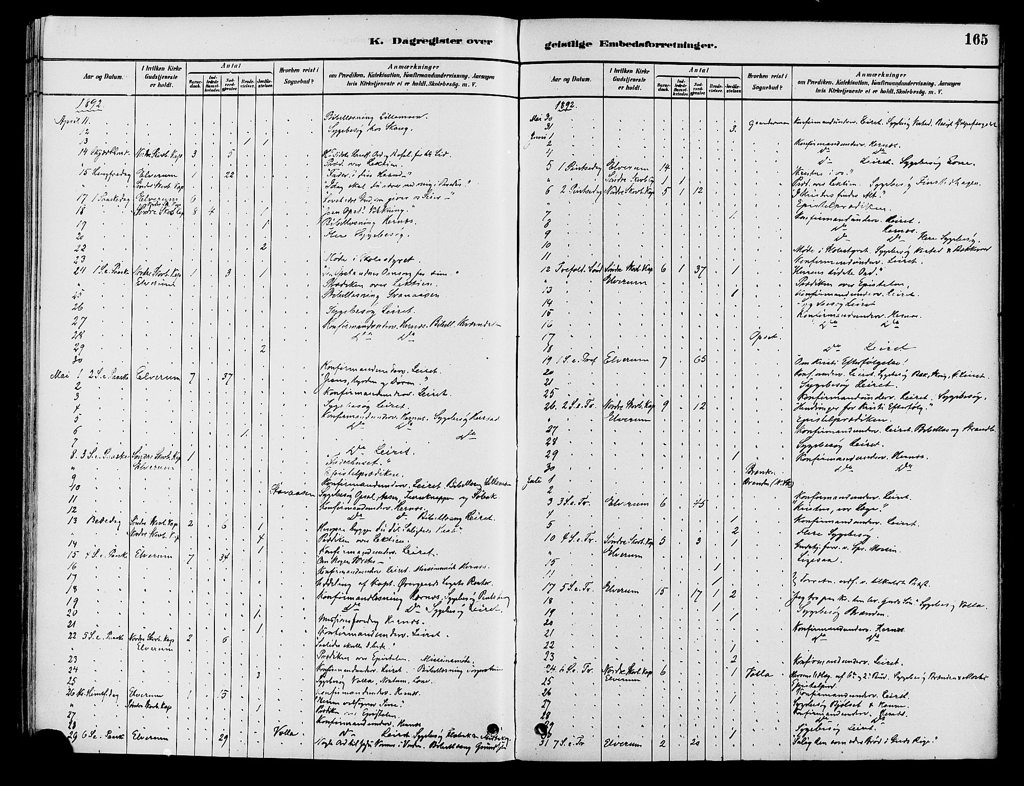 Elverum prestekontor, AV/SAH-PREST-044/H/Ha/Haa/L0012: Ministerialbok nr. 12, 1880-1893, s. 165