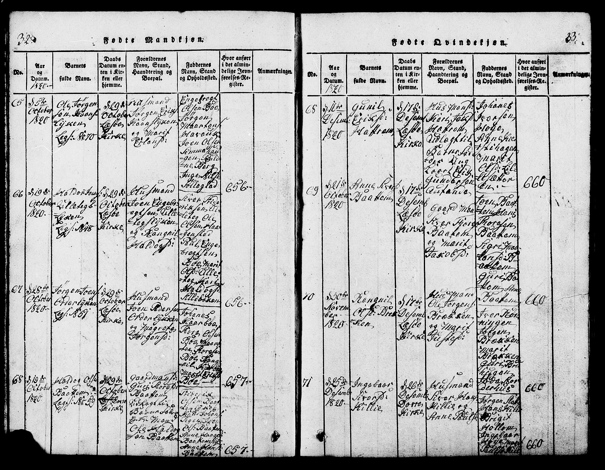 Lesja prestekontor, SAH/PREST-068/H/Ha/Hab/L0001: Klokkerbok nr. 1, 1820-1831, s. 32-33