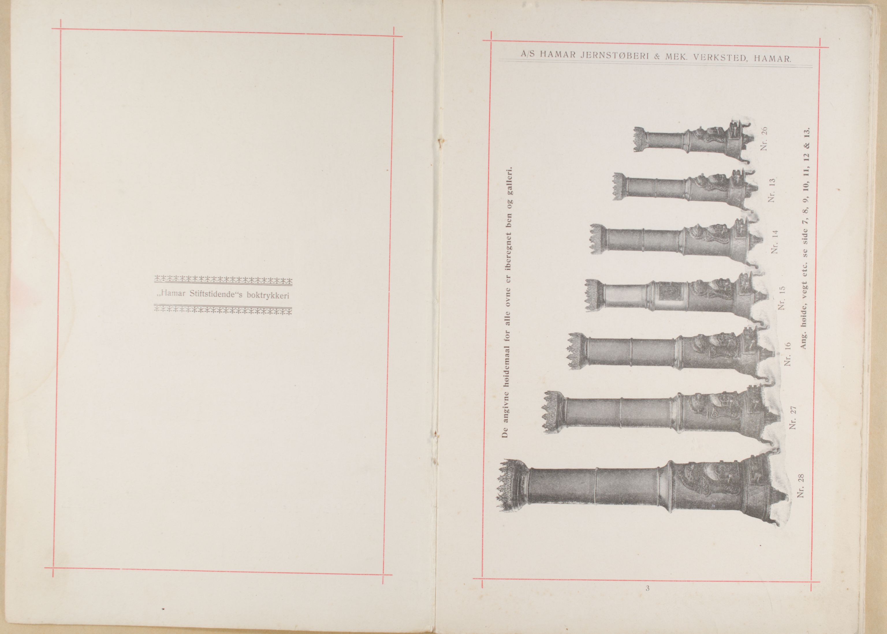 Næs Jernverksmuseets samling av historiske ovnskataloger, NESJ/NJM-006/01/L0003: Hamar Jernstøberi & Mek. Verksted, katalog nr. 46, 1912