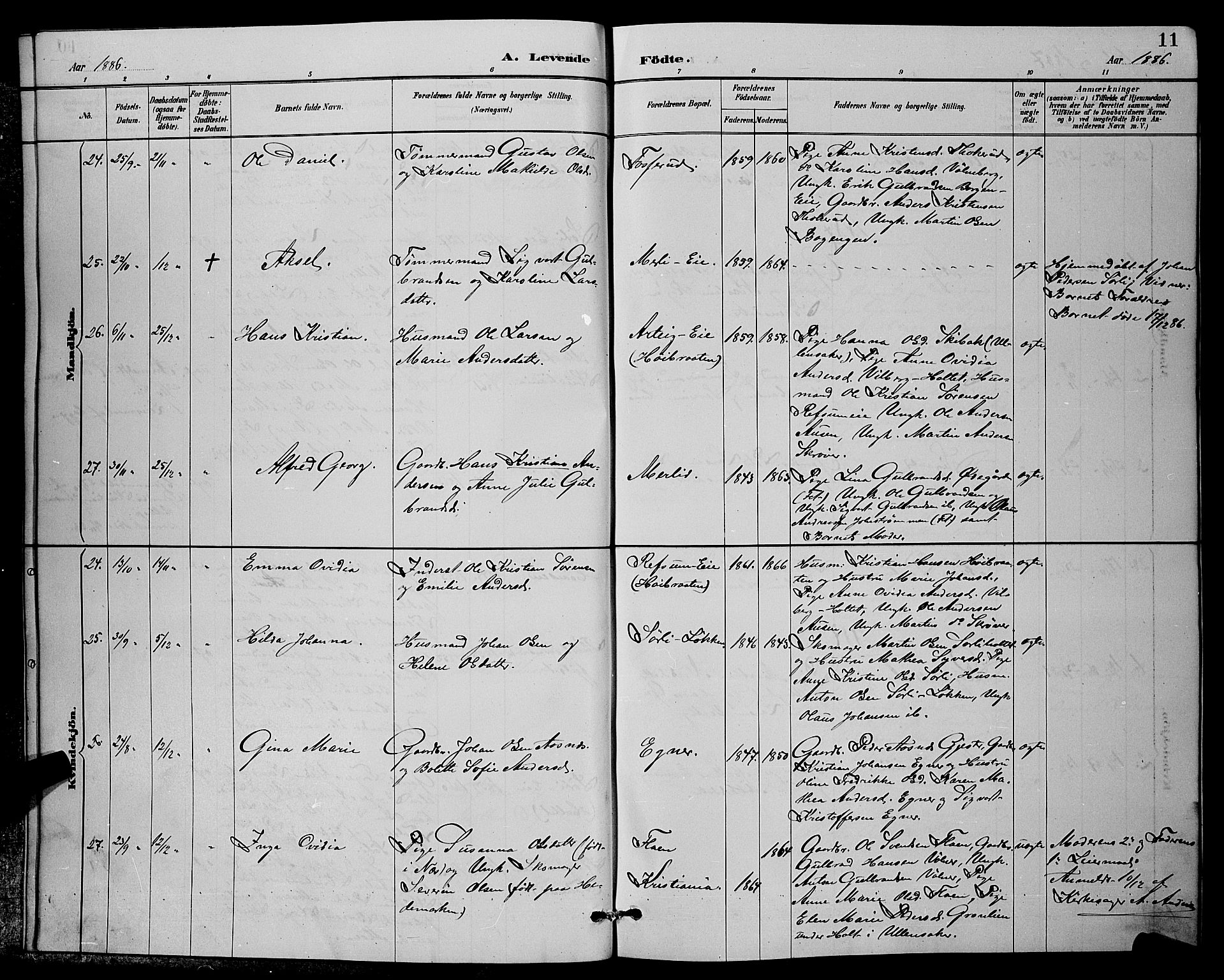 Sørum prestekontor Kirkebøker, AV/SAO-A-10303/G/Ga/L0005: Klokkerbok nr. I 5.1, 1886-1894, s. 11