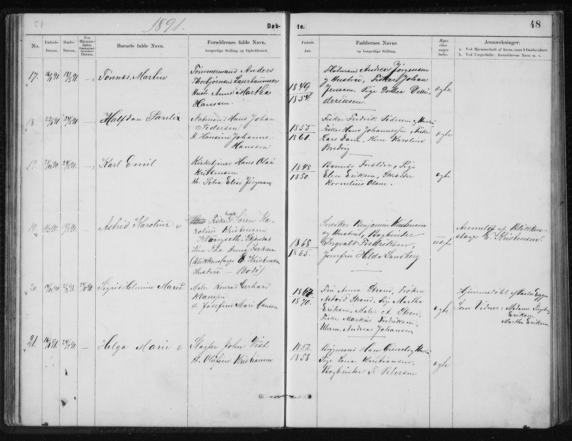 Ministerialprotokoller, klokkerbøker og fødselsregistre - Nordland, SAT/A-1459/801/L0032: Klokkerbok nr. 801C07, 1889-1897, s. 48