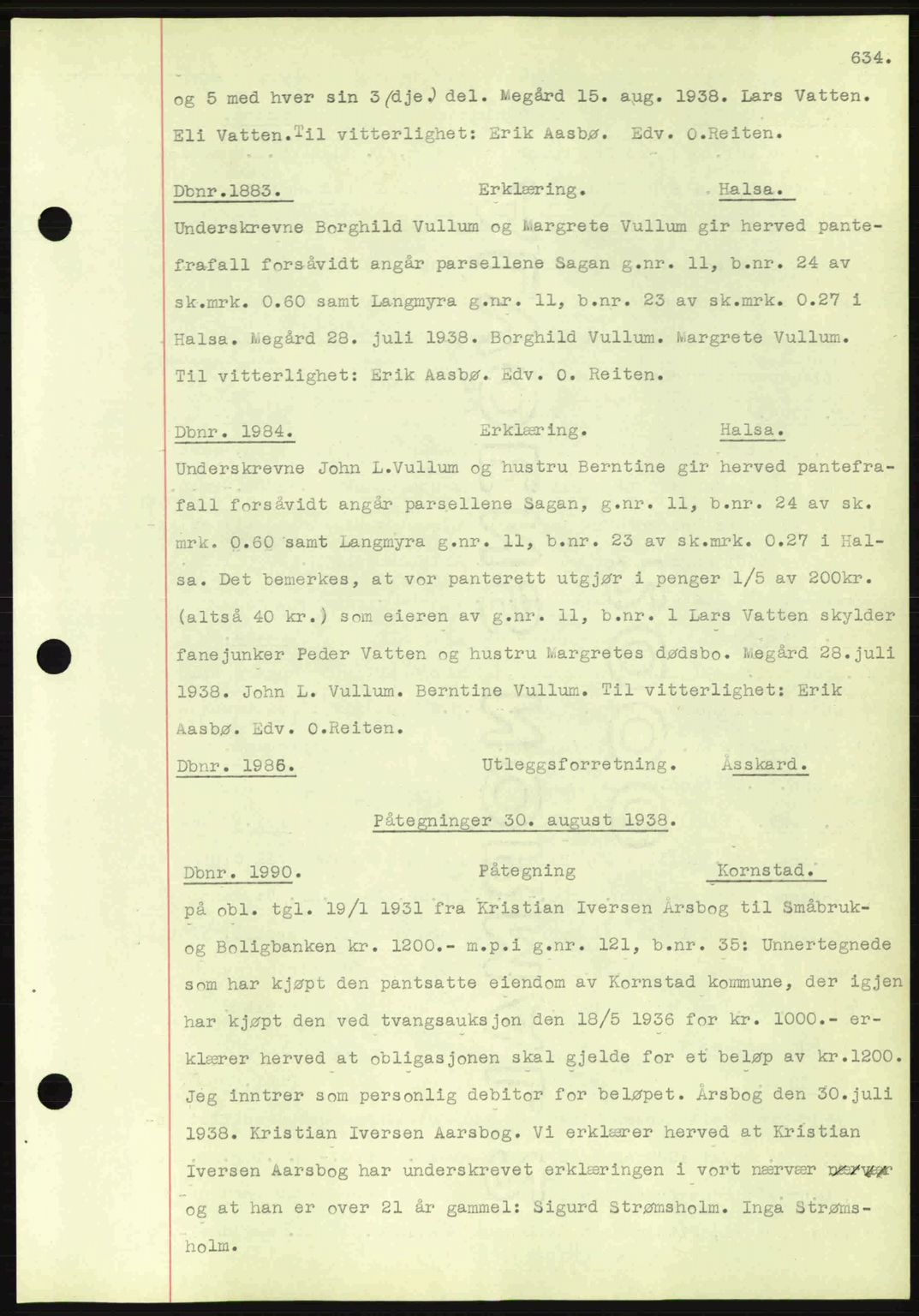 Nordmøre sorenskriveri, SAT/A-4132/1/2/2Ca: Pantebok nr. C80, 1936-1939, Dagboknr: 1984/1938