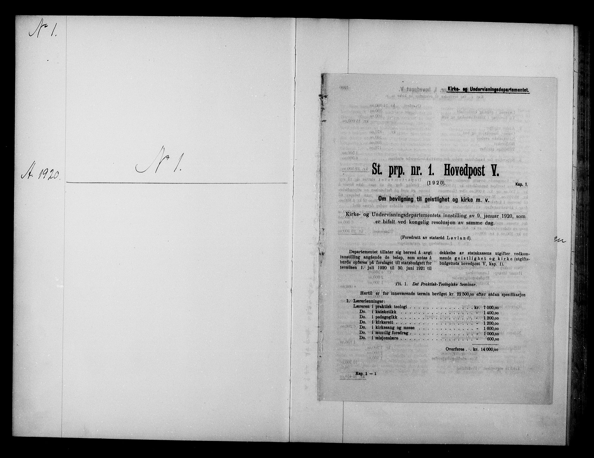 Kirke- og undervisningsdepartementet, Kontoret  for kirke og geistlighet A, AV/RA-S-1007/A/Aa/L0331: Referatprotokoll bd. 1. Ref.nr. 1-209, 1920