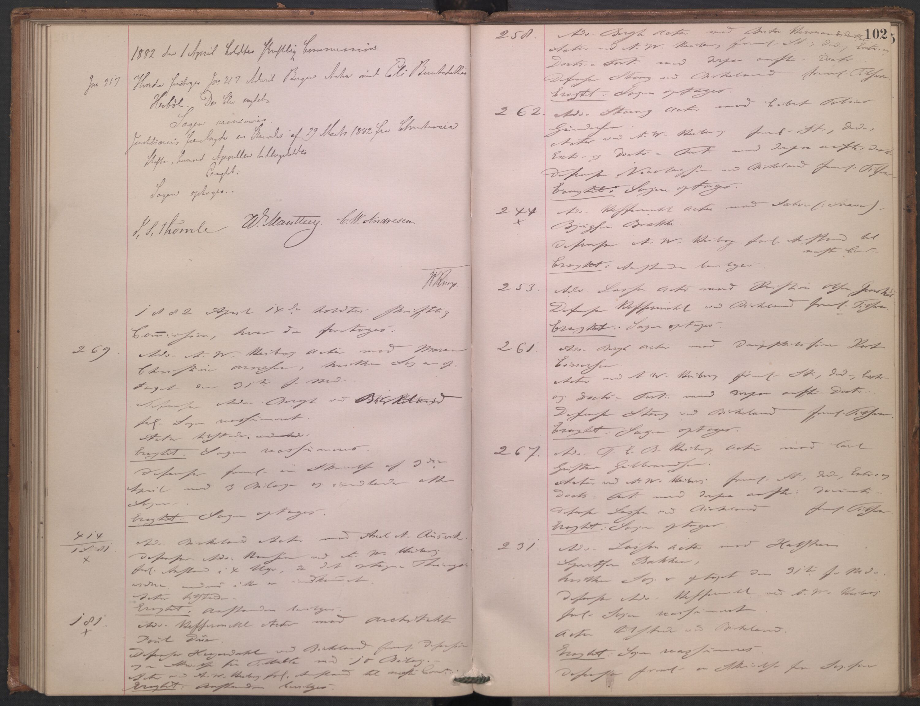 Høyesterett, AV/RA-S-1002/E/Ef/L0014: Protokoll over saker som gikk til skriftlig behandling, 1879-1884, s. 101b-102a